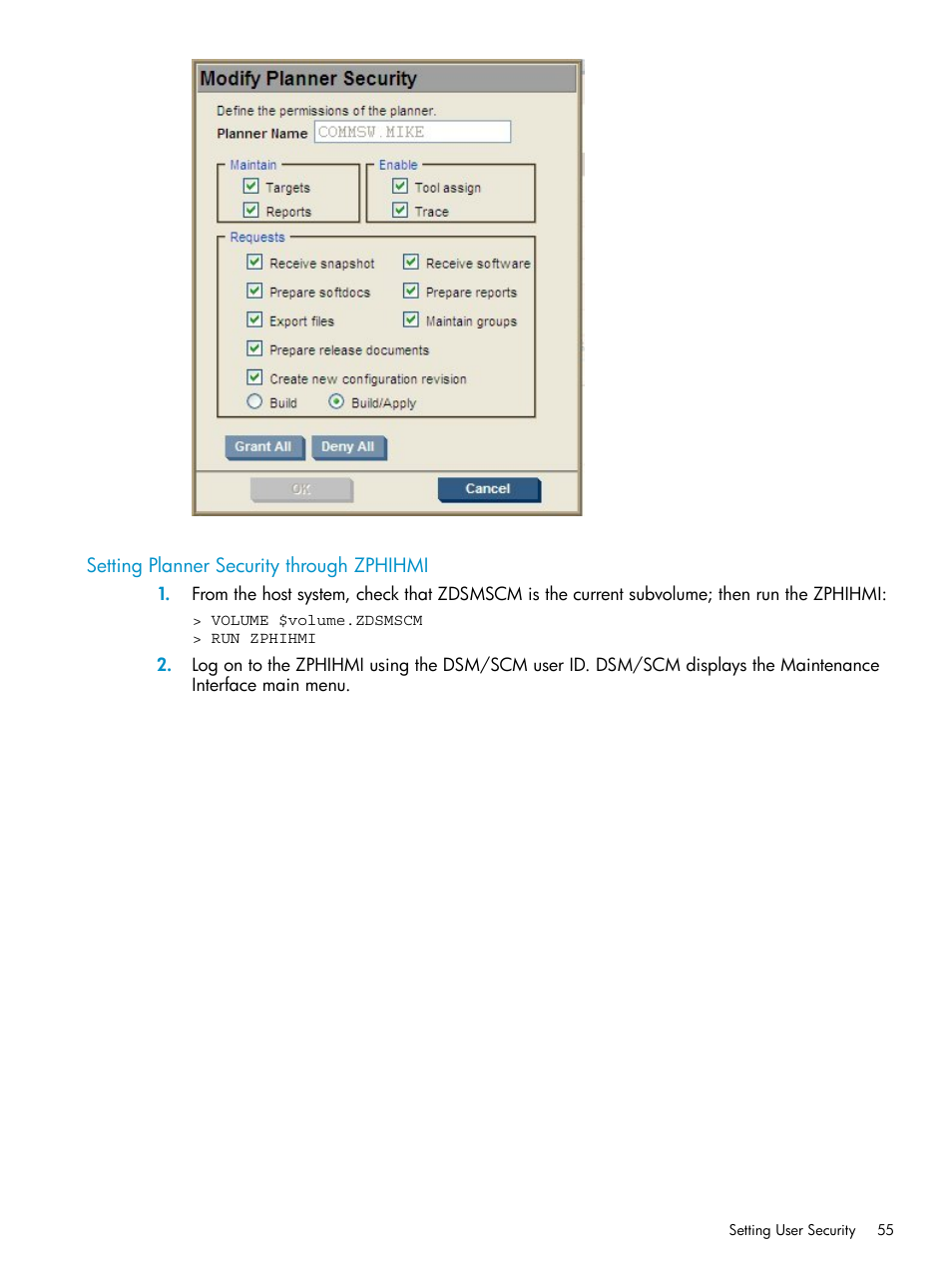 Setting planner security through zphihmi | HP Integrity NonStop H-Series User Manual | Page 55 / 252
