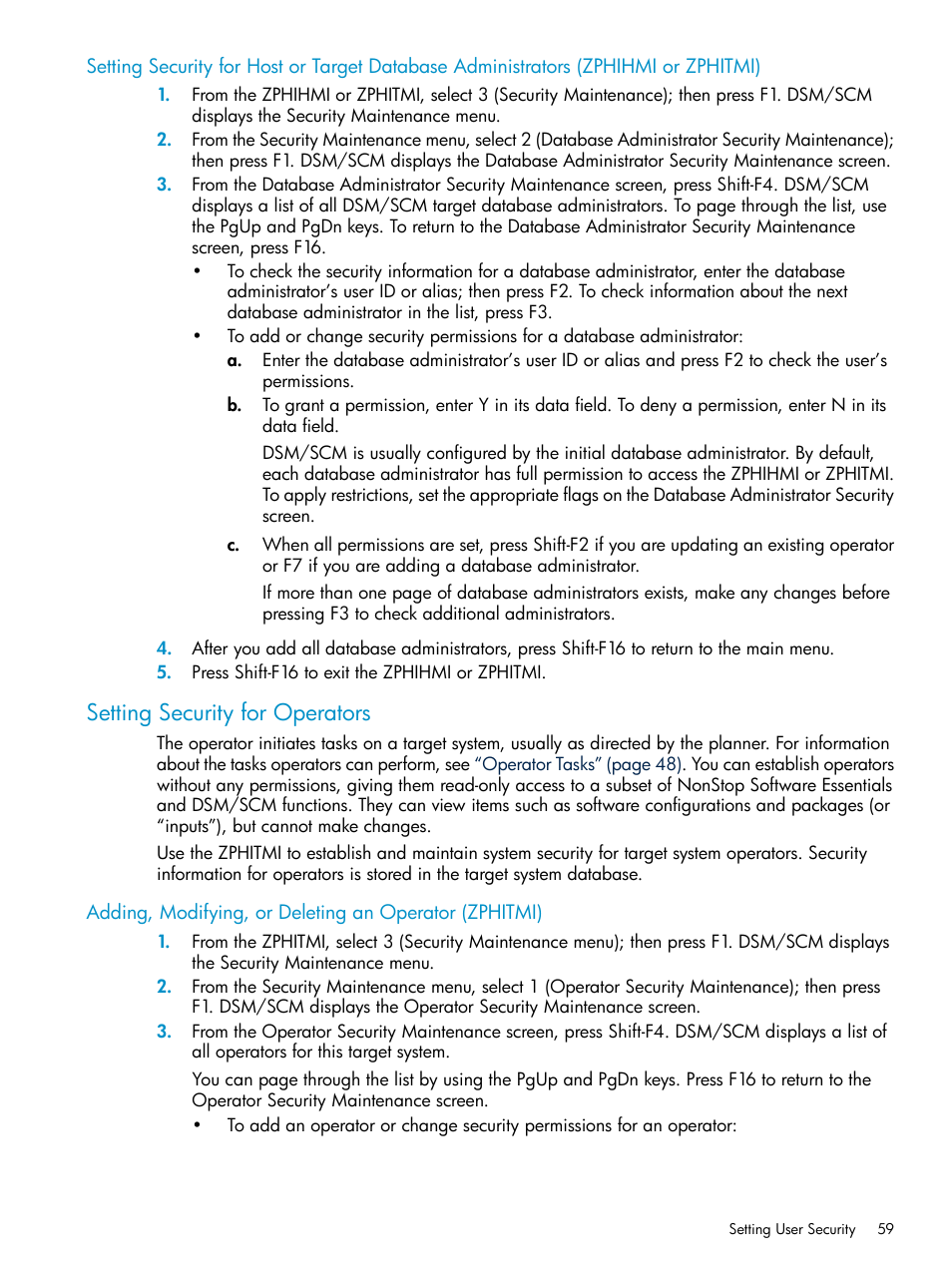 Setting security for operators, Setting | HP Integrity NonStop H-Series User Manual | Page 59 / 252