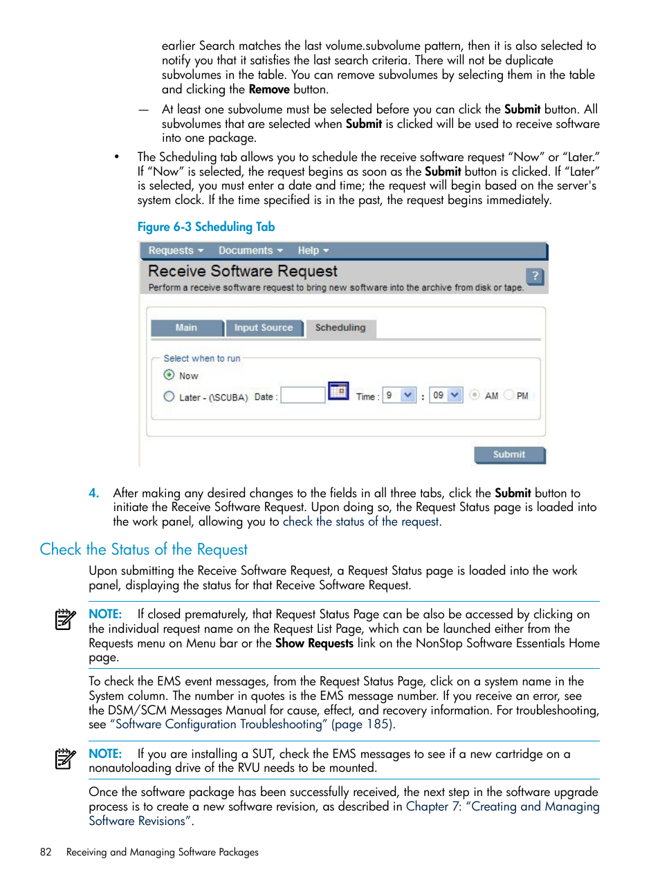 Check the status of the request, Scheduling tab | HP Integrity NonStop H-Series User Manual | Page 82 / 252