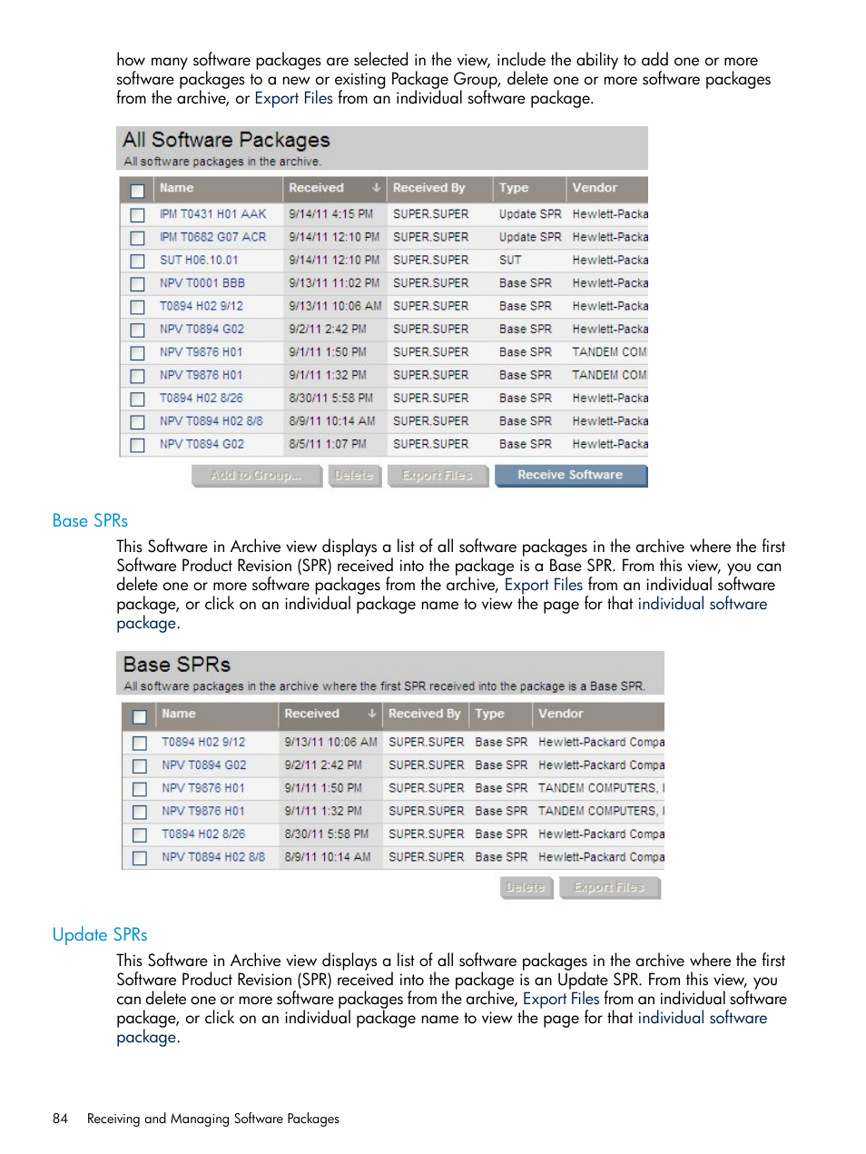 Base sprs, Update sprs, Base sprs update sprs | HP Integrity NonStop H-Series User Manual | Page 84 / 252
