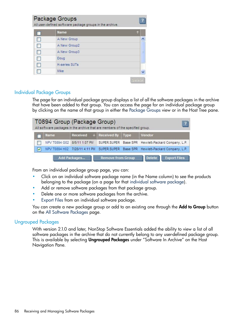 Individual package groups, Ungrouped packages, Individual package groups ungrouped packages | Individual package group | HP Integrity NonStop H-Series User Manual | Page 86 / 252
