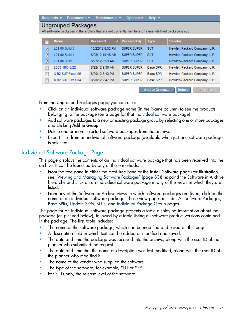 Individual software package, Individual software, Package | Individual software package page | HP Integrity NonStop H-Series User Manual | Page 87 / 252