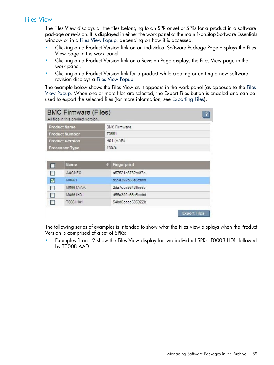 Files view | HP Integrity NonStop H-Series User Manual | Page 89 / 252