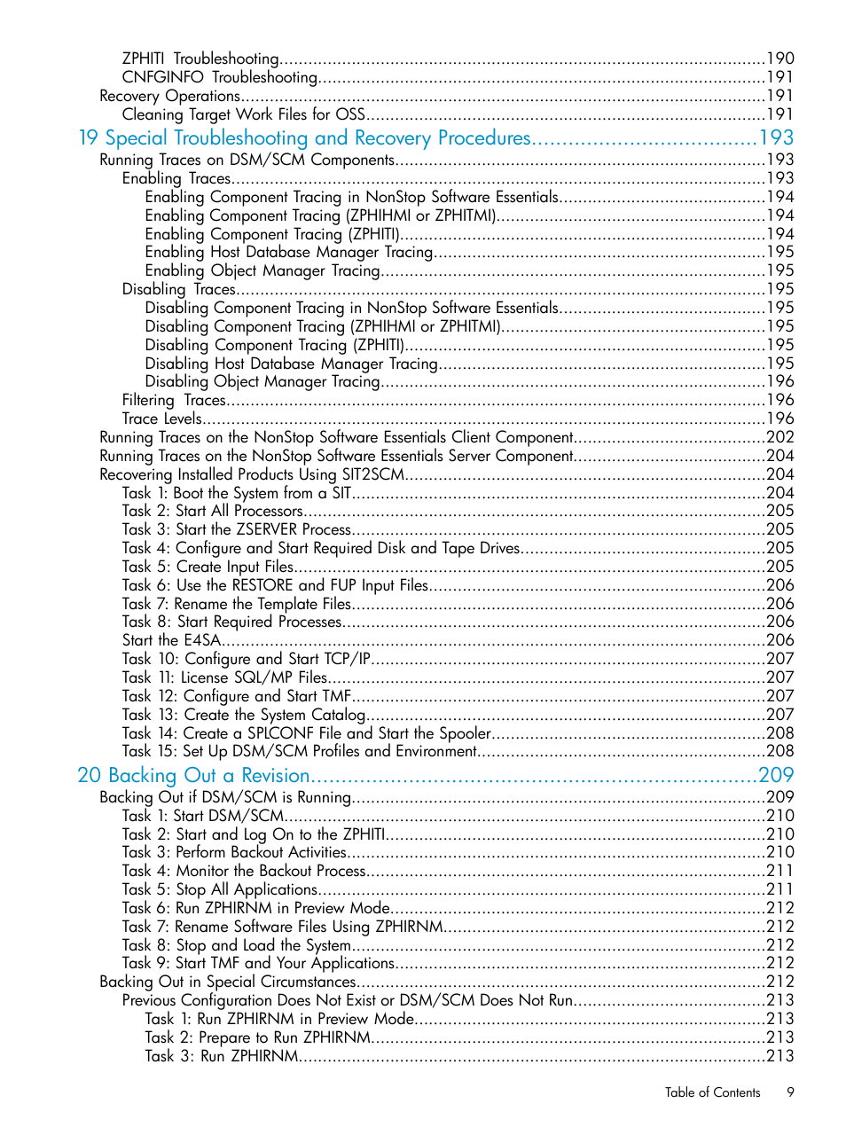 19 special troubleshooting and recovery procedures, 20 backing out a revision | HP Integrity NonStop H-Series User Manual | Page 9 / 252