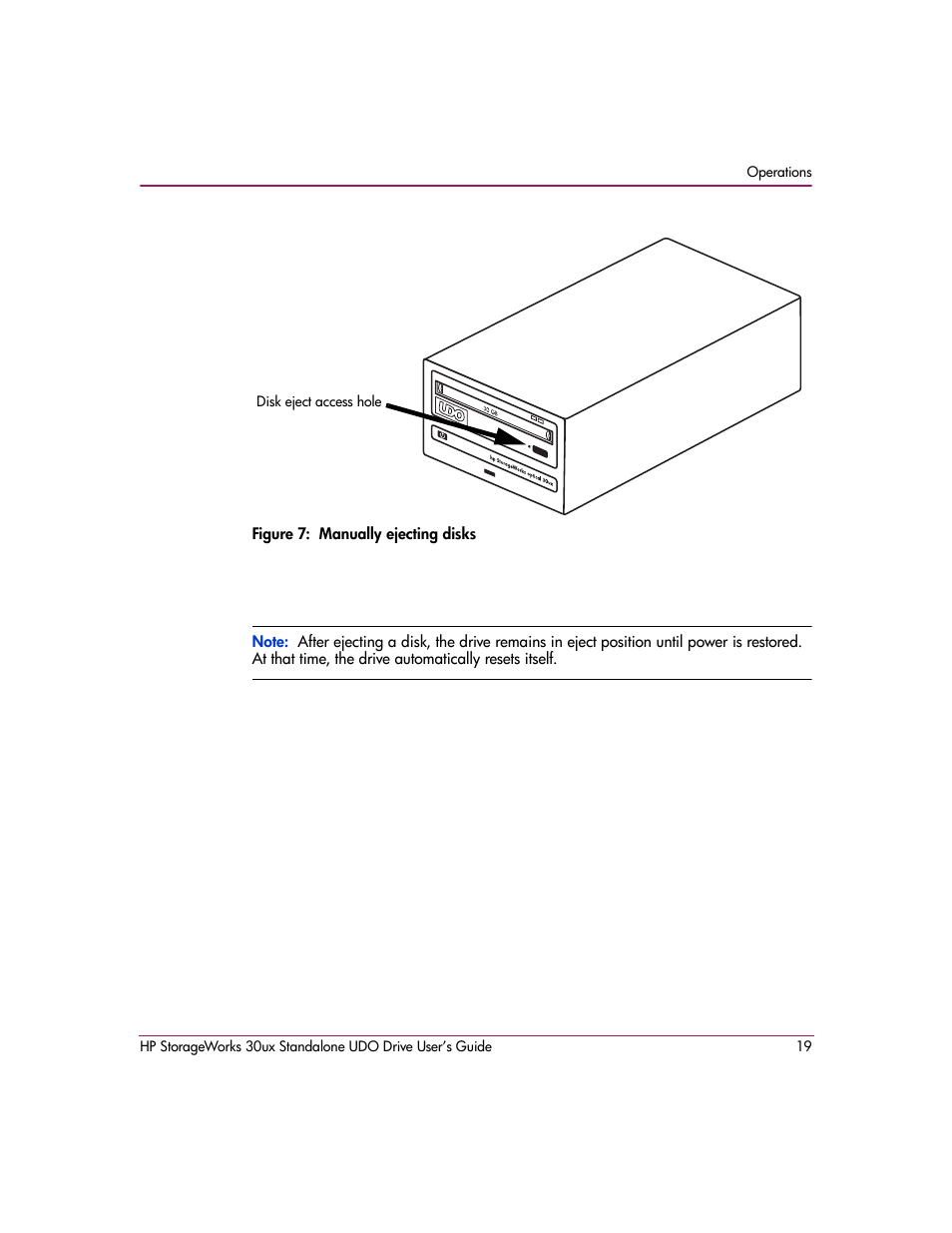 Figure 7: manually ejecting disks, Figure 7, The scre | HP StorageWorks Ultra Density Optical Storage User Manual | Page 19 / 48