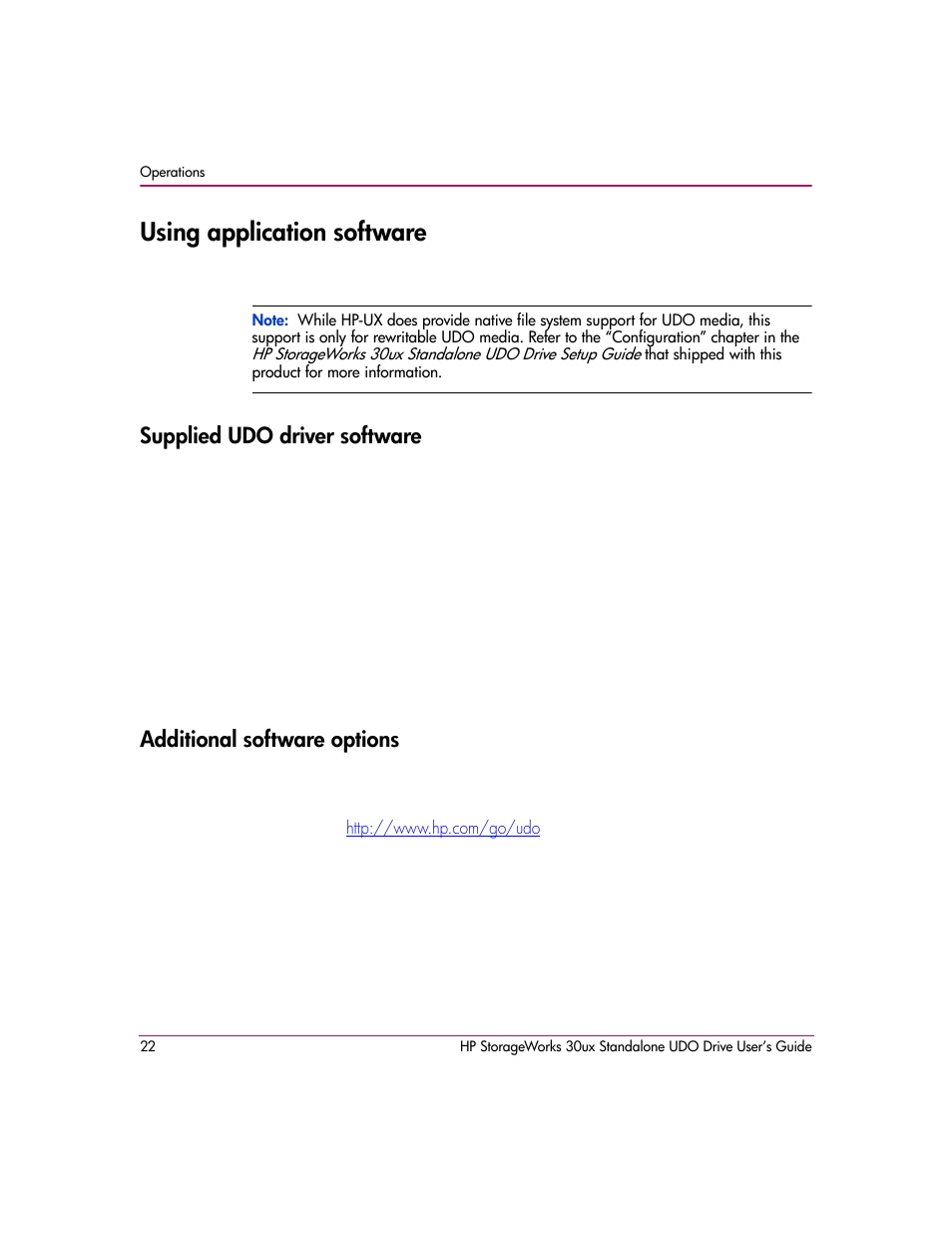 Using application software, Supplied udo driver software, Additional software options | HP StorageWorks Ultra Density Optical Storage User Manual | Page 22 / 48