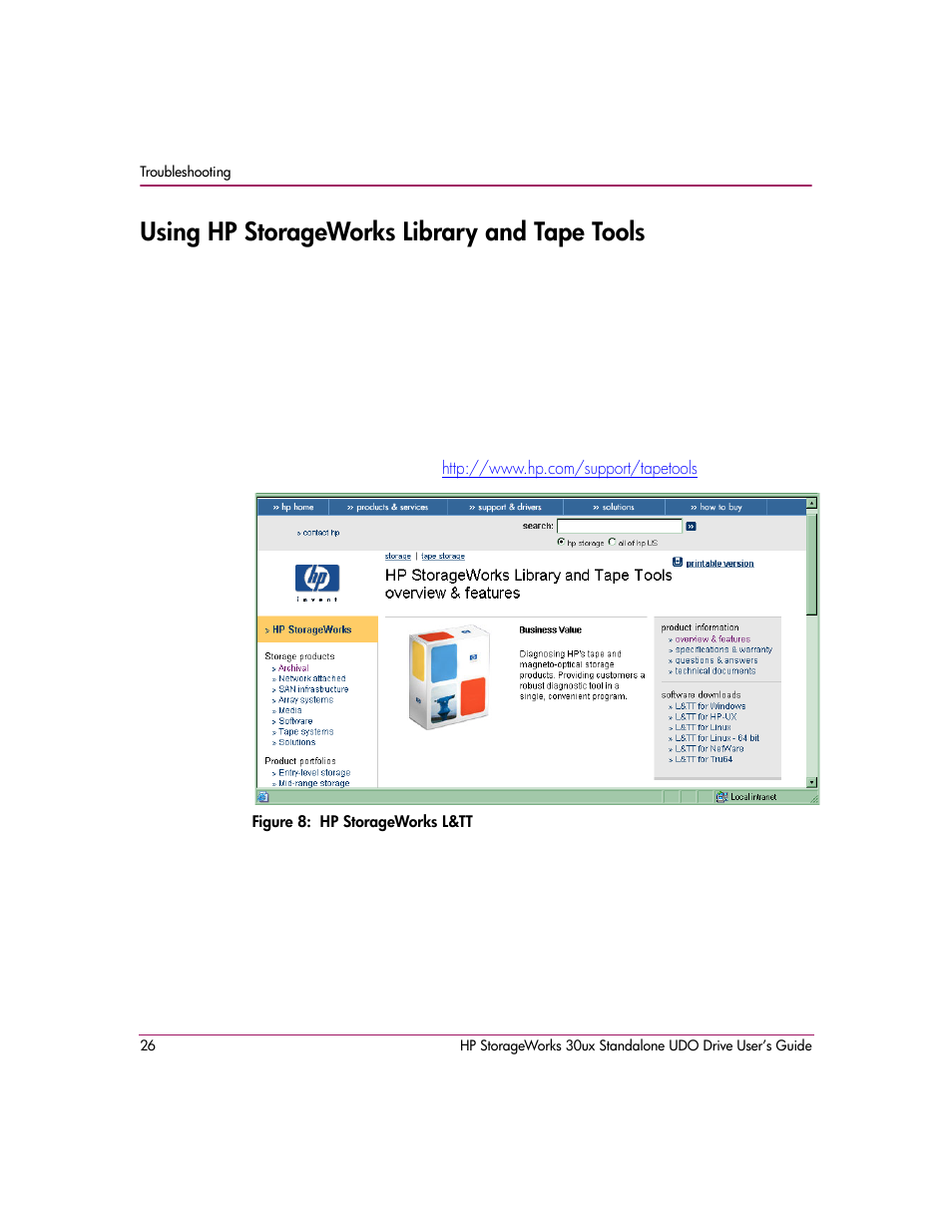 Using hp storageworks library and tape tools, Figure 8: hp storageworks l&tt | HP StorageWorks Ultra Density Optical Storage User Manual | Page 26 / 48