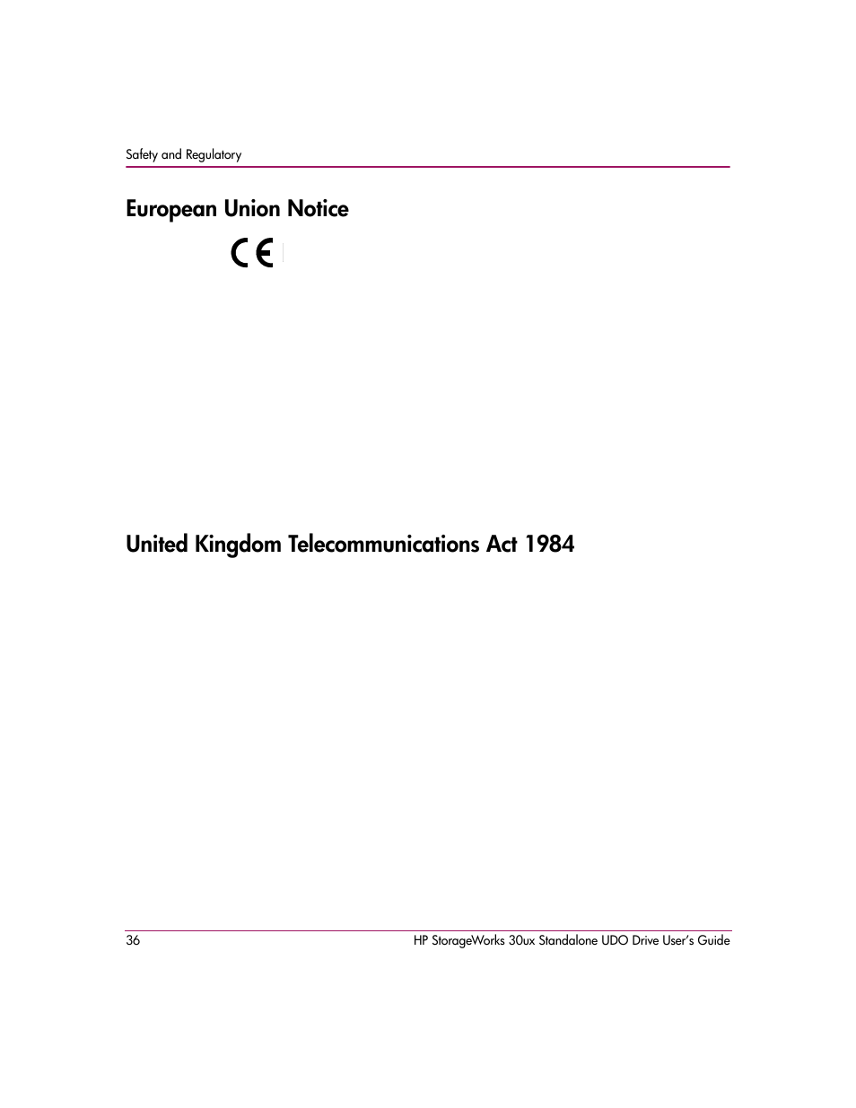European union notice, United kingdom telecommunications act 1984 | HP StorageWorks Ultra Density Optical Storage User Manual | Page 36 / 48