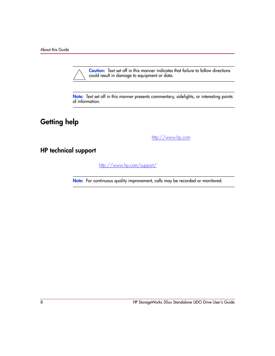 Getting help, Hp technical support | HP StorageWorks Ultra Density Optical Storage User Manual | Page 8 / 48