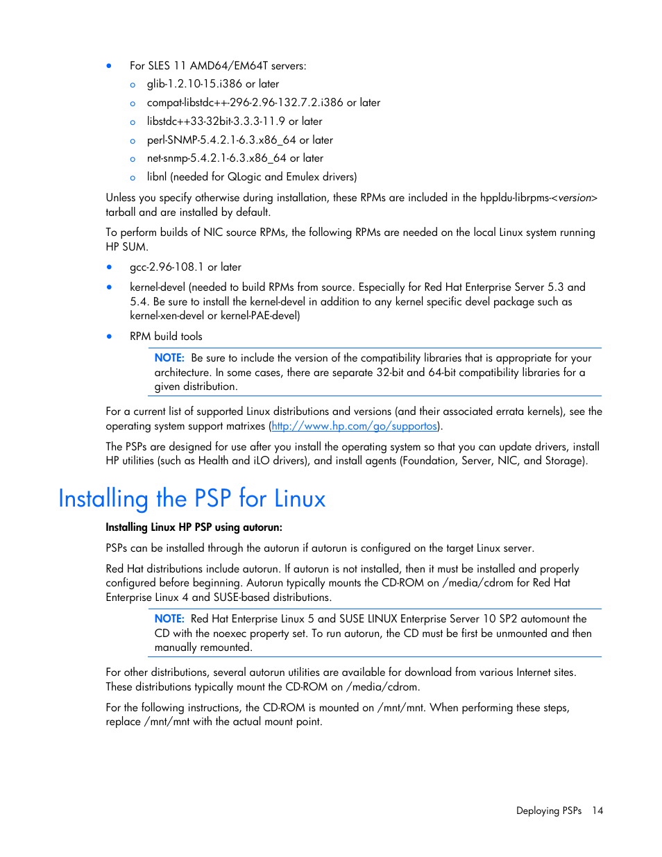 Installing the psp for linux | HP ProLiant Support Pack User Manual | Page 14 / 32