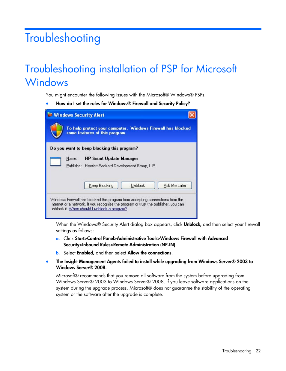 Troubleshooting | HP ProLiant Support Pack User Manual | Page 22 / 32