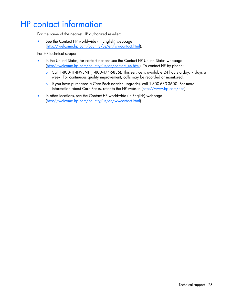 Hp contact information | HP ProLiant Support Pack User Manual | Page 28 / 32