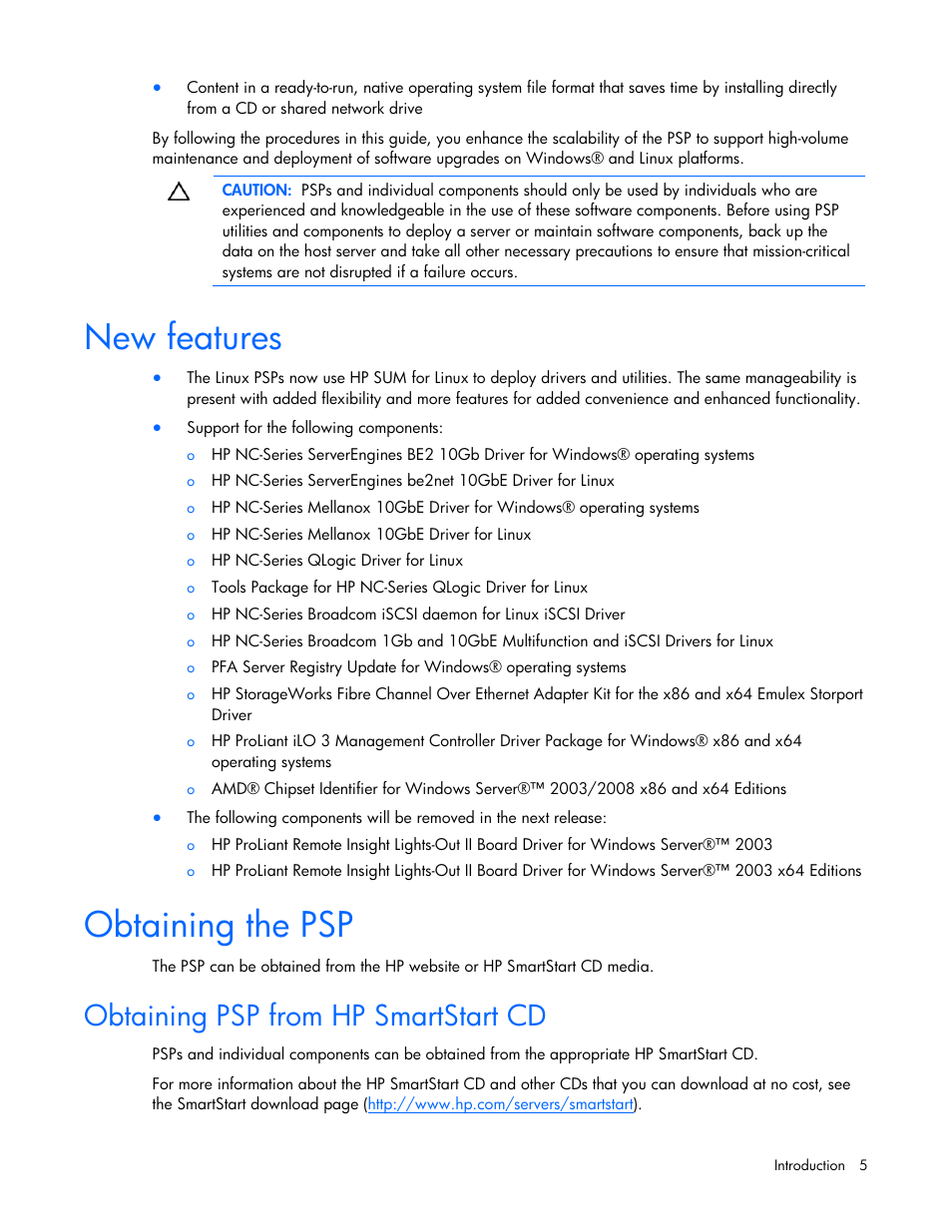 New features, Obtaining the psp, Obtaining psp from hp smartstart cd | New features obtaining the psp | HP ProLiant Support Pack User Manual | Page 5 / 32