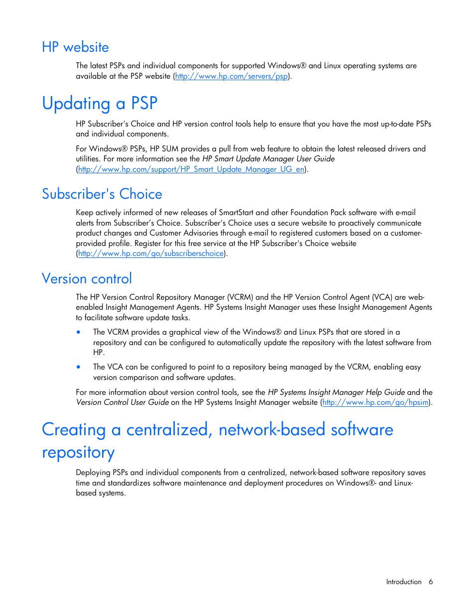 Hp website, Updating a psp, Subscriber's choice | Version control, Subscriber's choice version control | HP ProLiant Support Pack User Manual | Page 6 / 32