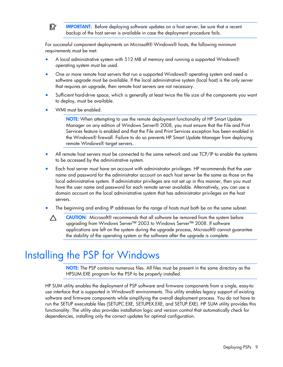 Installing the psp for windows | HP ProLiant Support Pack User Manual | Page 9 / 32