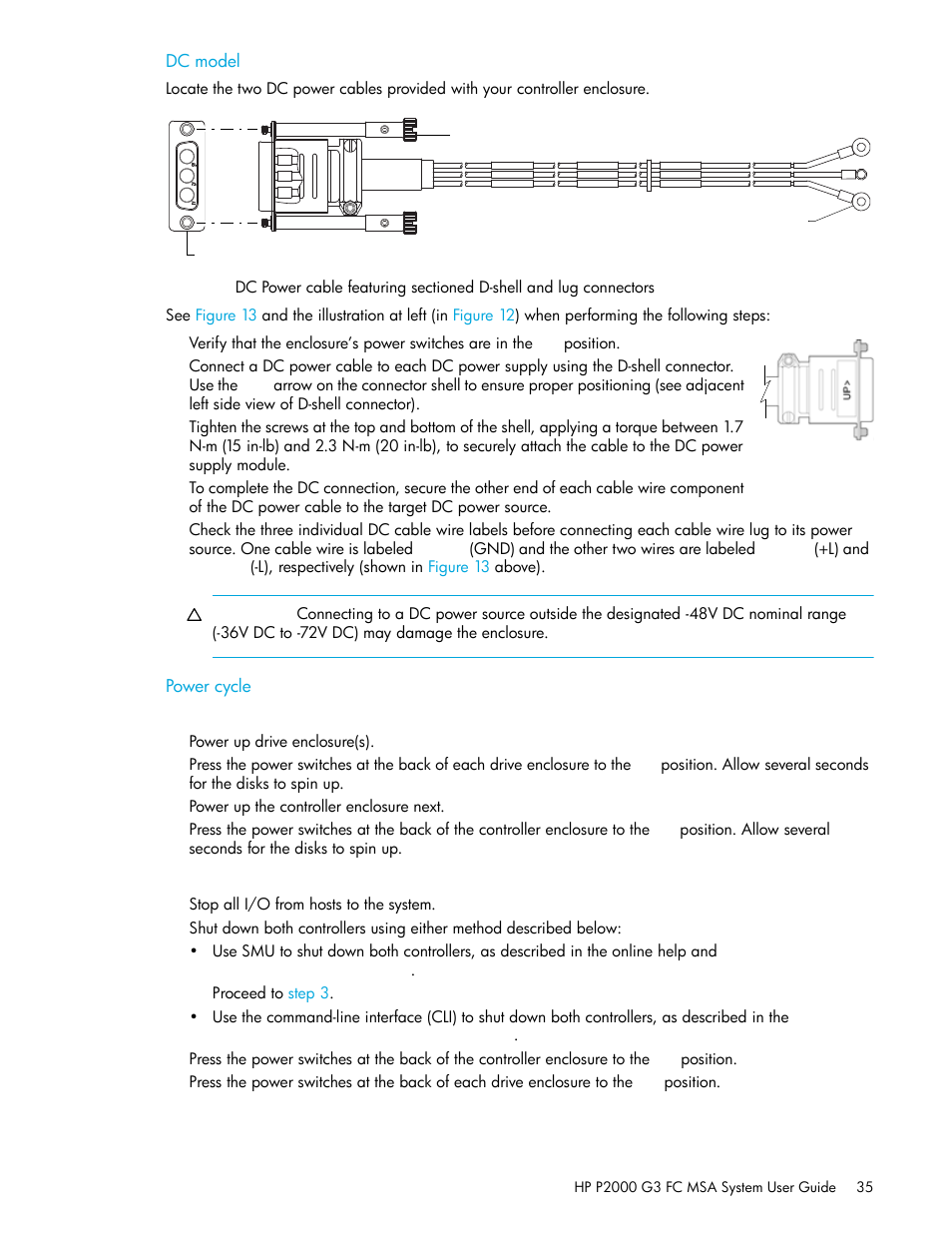 Dc model, Power cycle | HP P2000 G3 MSA Array Systems User Manual | Page 35 / 84