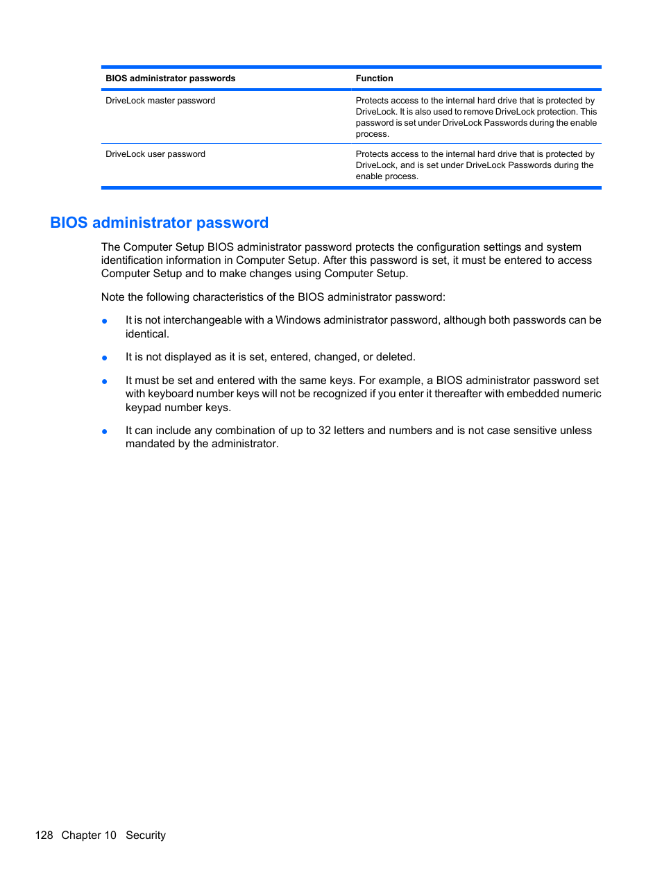 Bios administrator password | HP ProBook 4320s Notebook-PC User Manual | Page 140 / 190