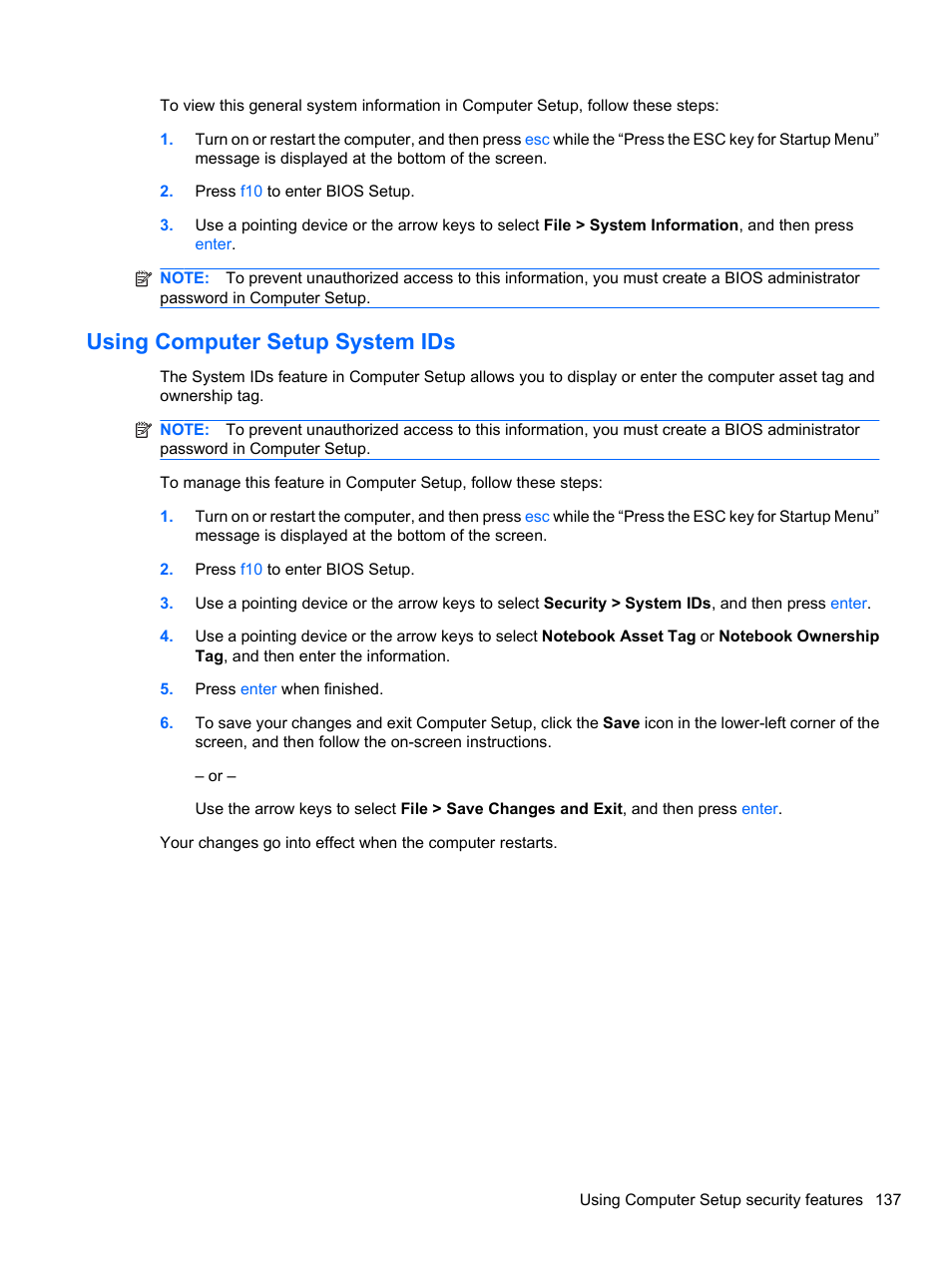 Using computer setup system ids | HP ProBook 4320s Notebook-PC User Manual | Page 149 / 190