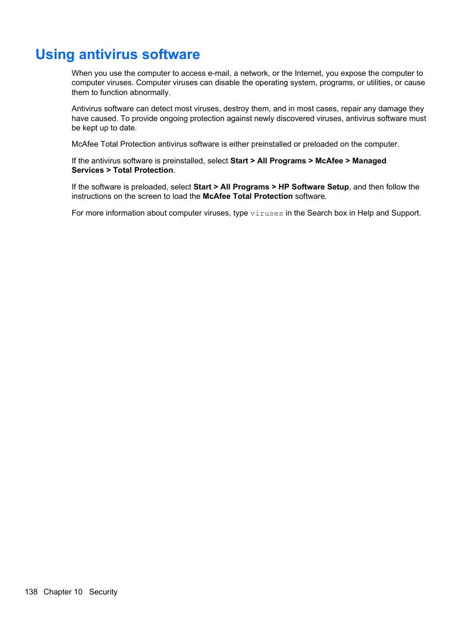 Using antivirus software | HP ProBook 4320s Notebook-PC User Manual | Page 150 / 190