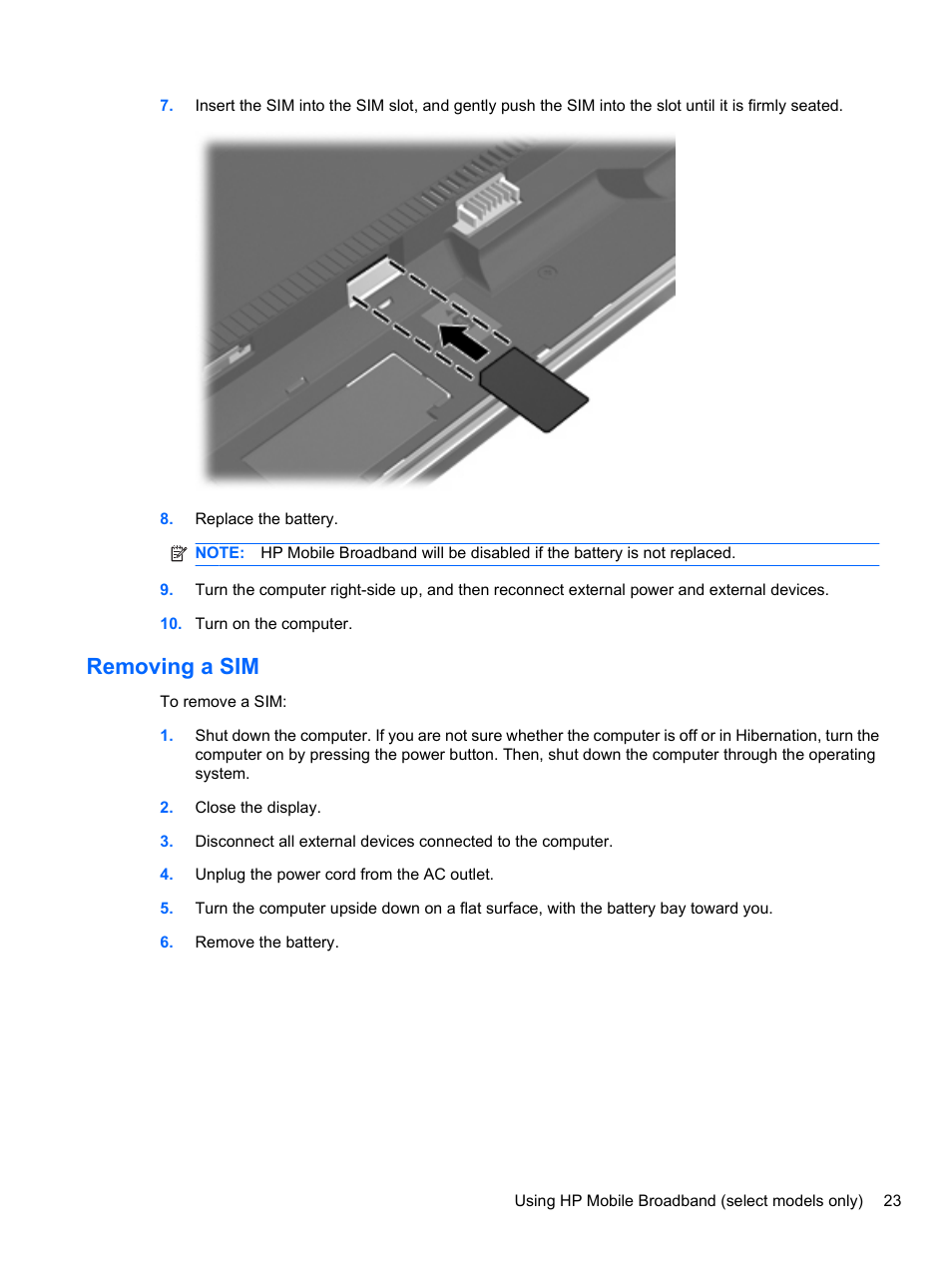 Removing a sim | HP ProBook 4320s Notebook-PC User Manual | Page 35 / 190