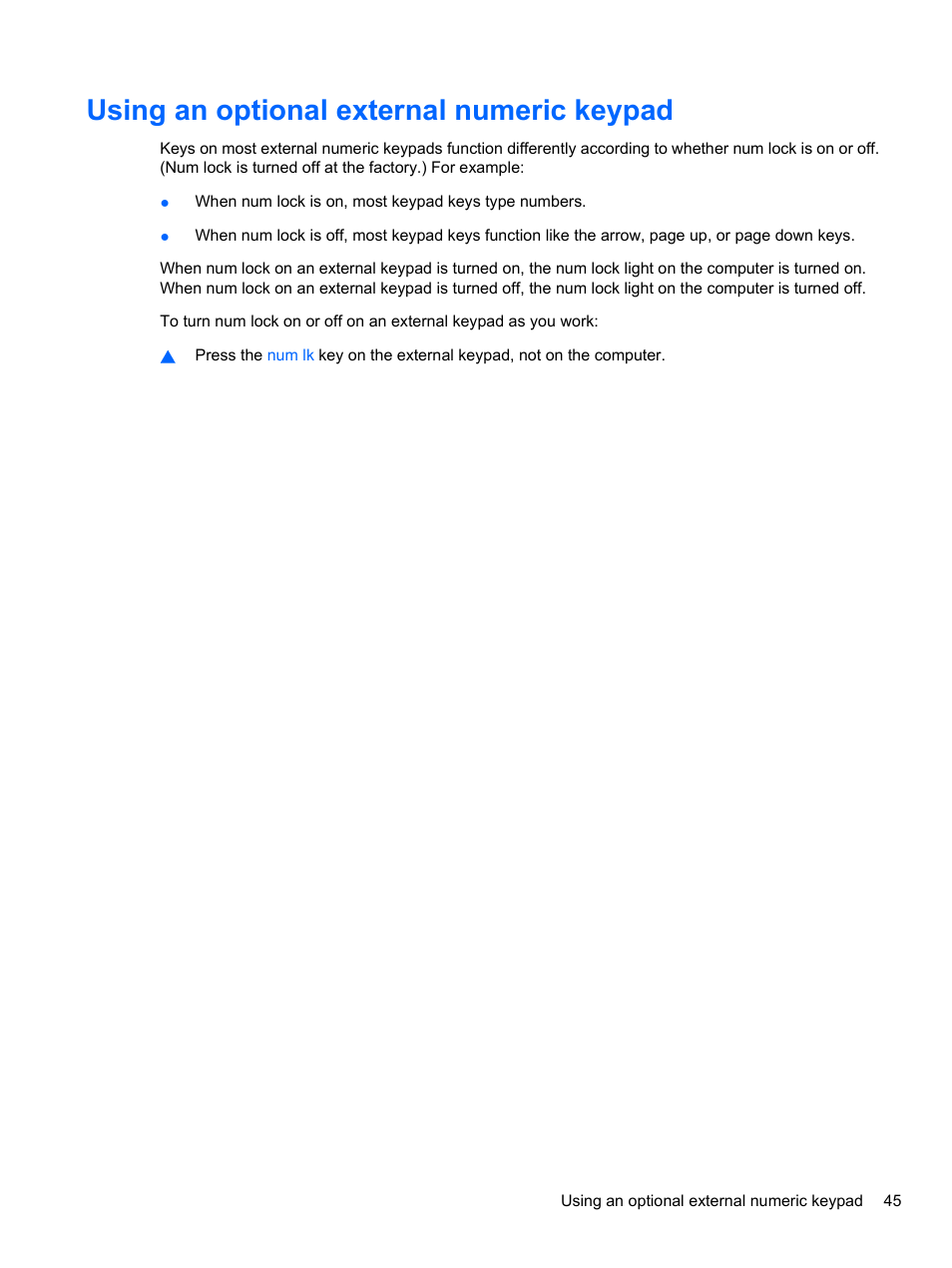 Using an optional external numeric keypad | HP ProBook 4320s Notebook-PC User Manual | Page 57 / 190