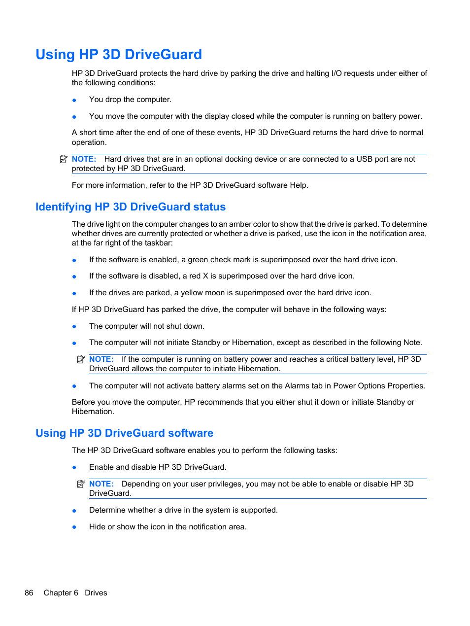 Using hp 3d driveguard, Identifying hp 3d driveguard status, Using hp 3d driveguard software | HP ProBook 4320s Notebook-PC User Manual | Page 98 / 190