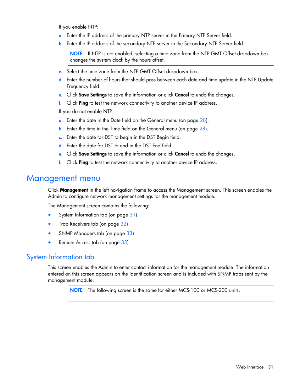 Management menu, System information tab | HP Modular Cooling System User Manual | Page 31 / 54