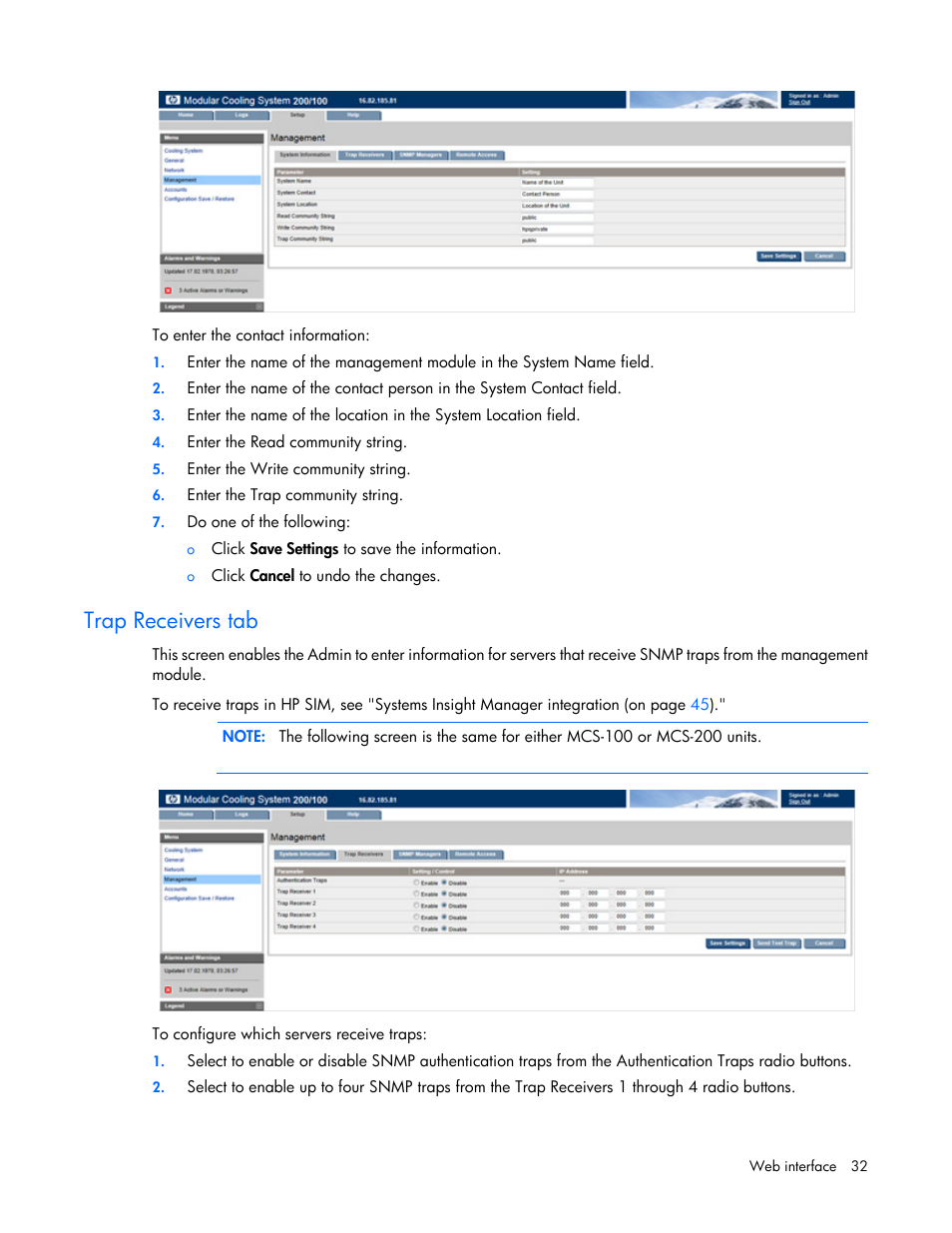 Trap receivers tab | HP Modular Cooling System User Manual | Page 32 / 54