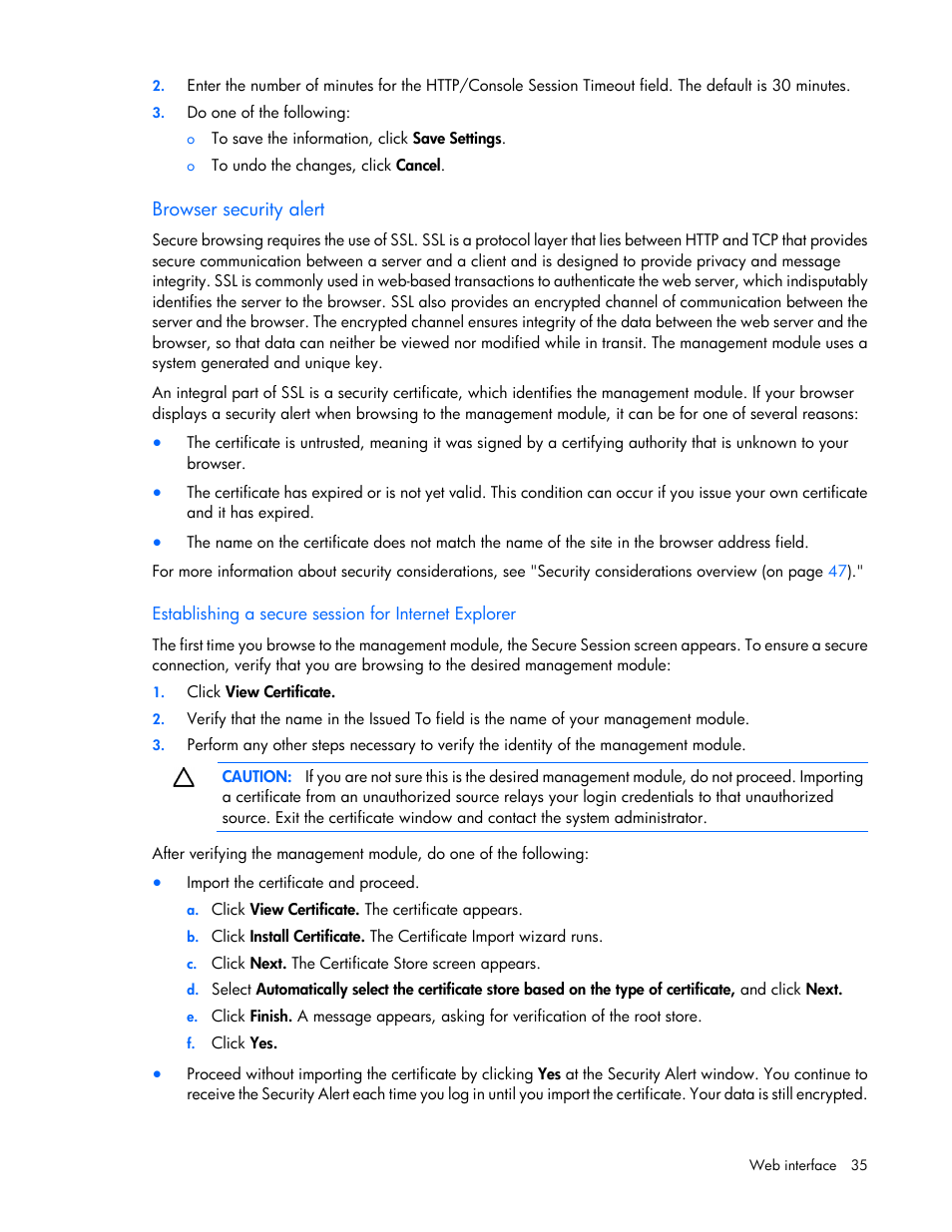 Browser security alert | HP Modular Cooling System User Manual | Page 35 / 54