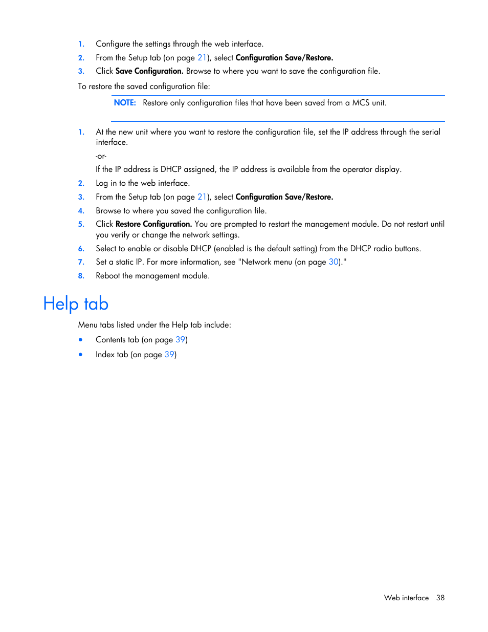 Help tab | HP Modular Cooling System User Manual | Page 38 / 54