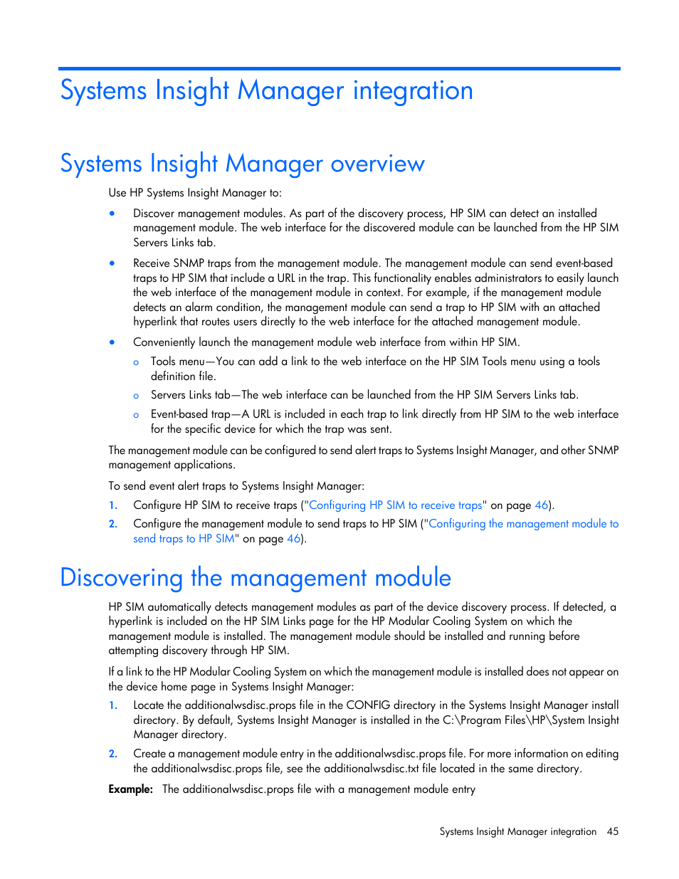 Systems insight manager integration, Systems insight manager overview, Discovering the management module | HP Modular Cooling System User Manual | Page 45 / 54