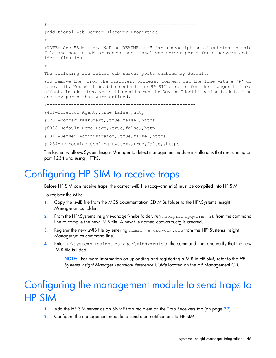 Configuring hp sim to receive traps, Configuring the management module to, Send traps to hp sim | HP Modular Cooling System User Manual | Page 46 / 54