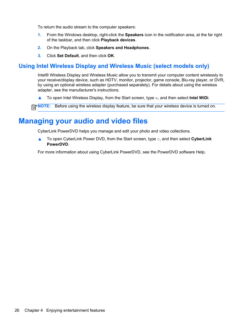 Managing your audio and video files | HP ENVY dv4-5213cl Notebook PC User Manual | Page 36 / 89