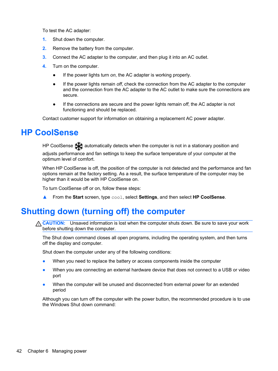 Hp coolsense, Shutting down (turning off) the computer | HP ENVY dv4-5213cl Notebook PC User Manual | Page 52 / 89