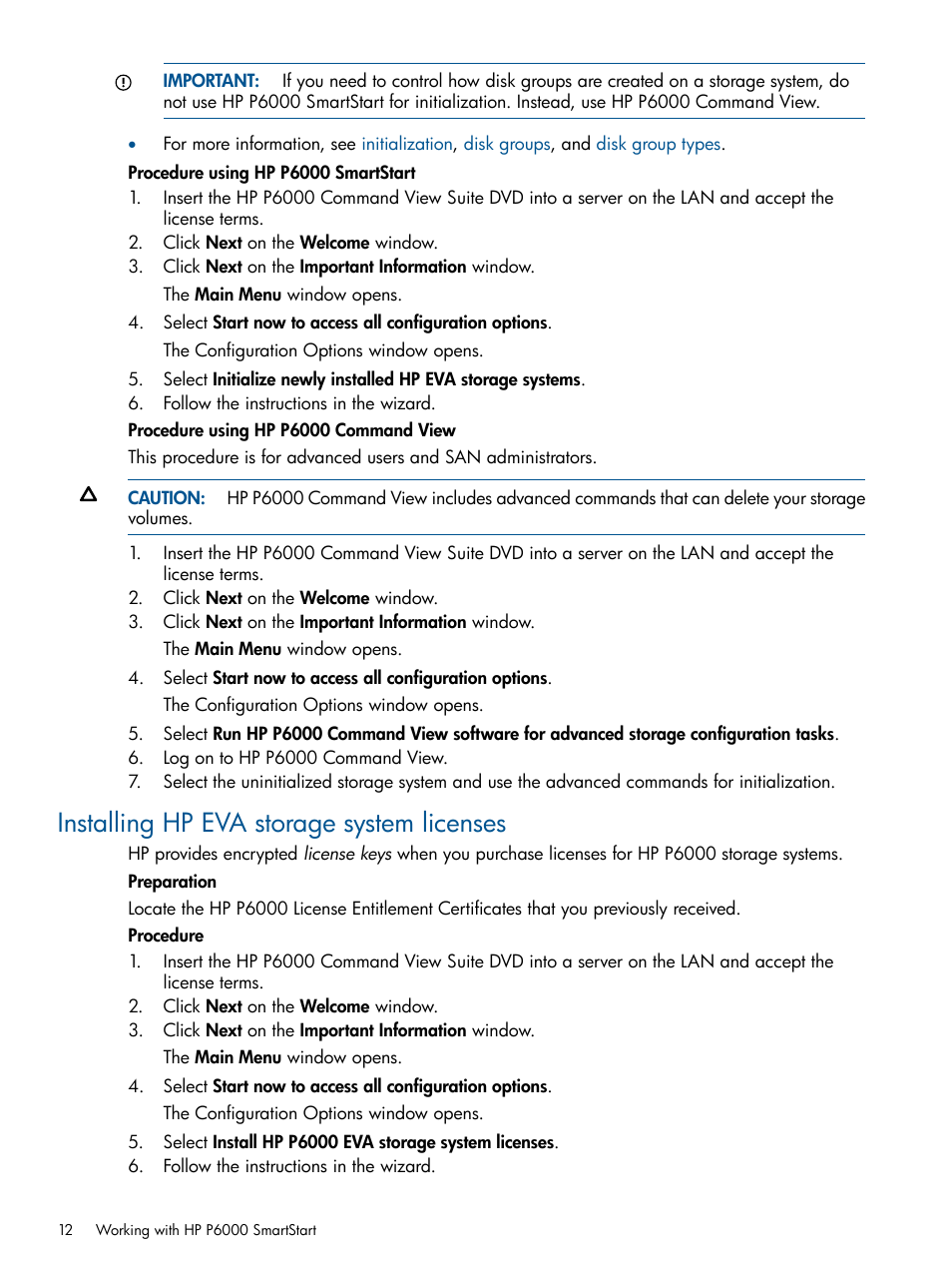 Installing hp eva storage system licenses | HP P6000 SmartStart Storage Software User Manual | Page 12 / 43