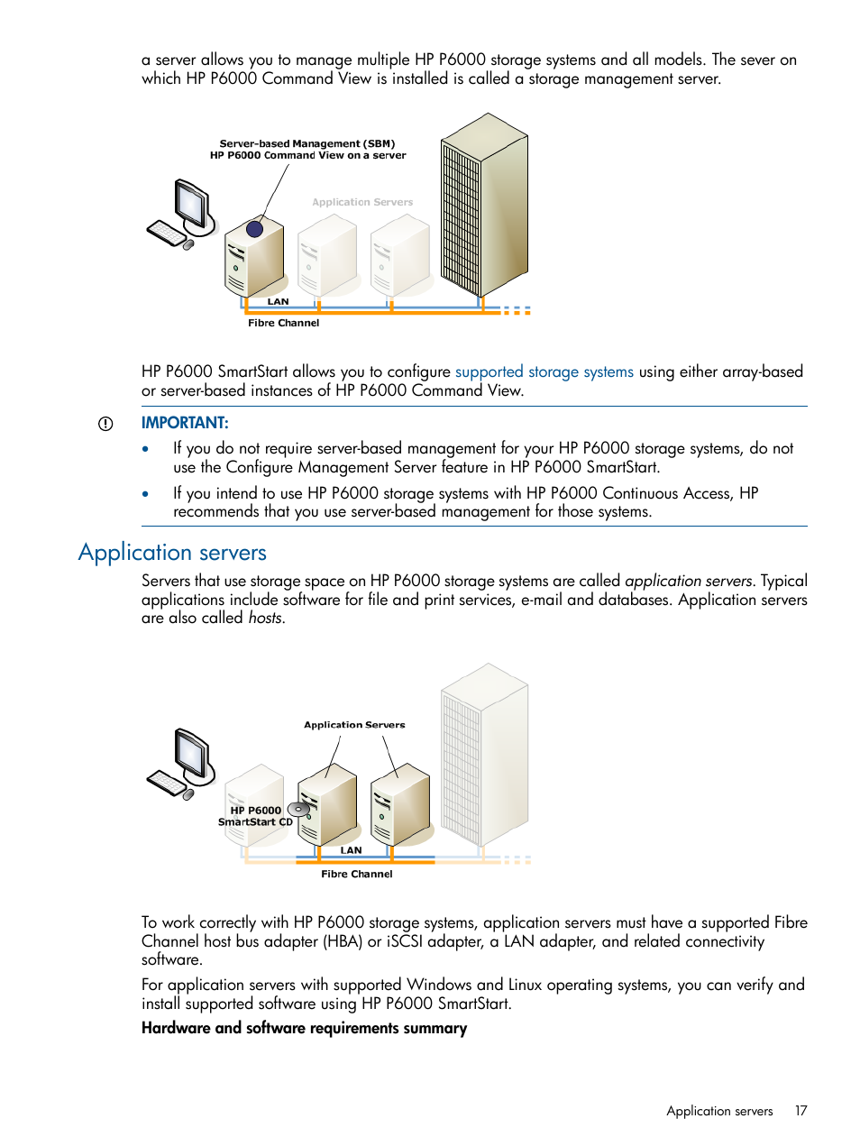 Application servers, Application server | HP P6000 SmartStart Storage Software User Manual | Page 17 / 43