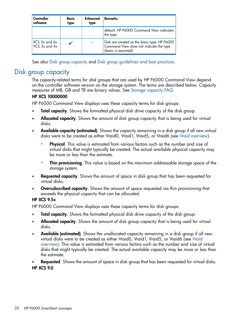 Disk group capacity | HP P6000 SmartStart Storage Software User Manual | Page 20 / 43