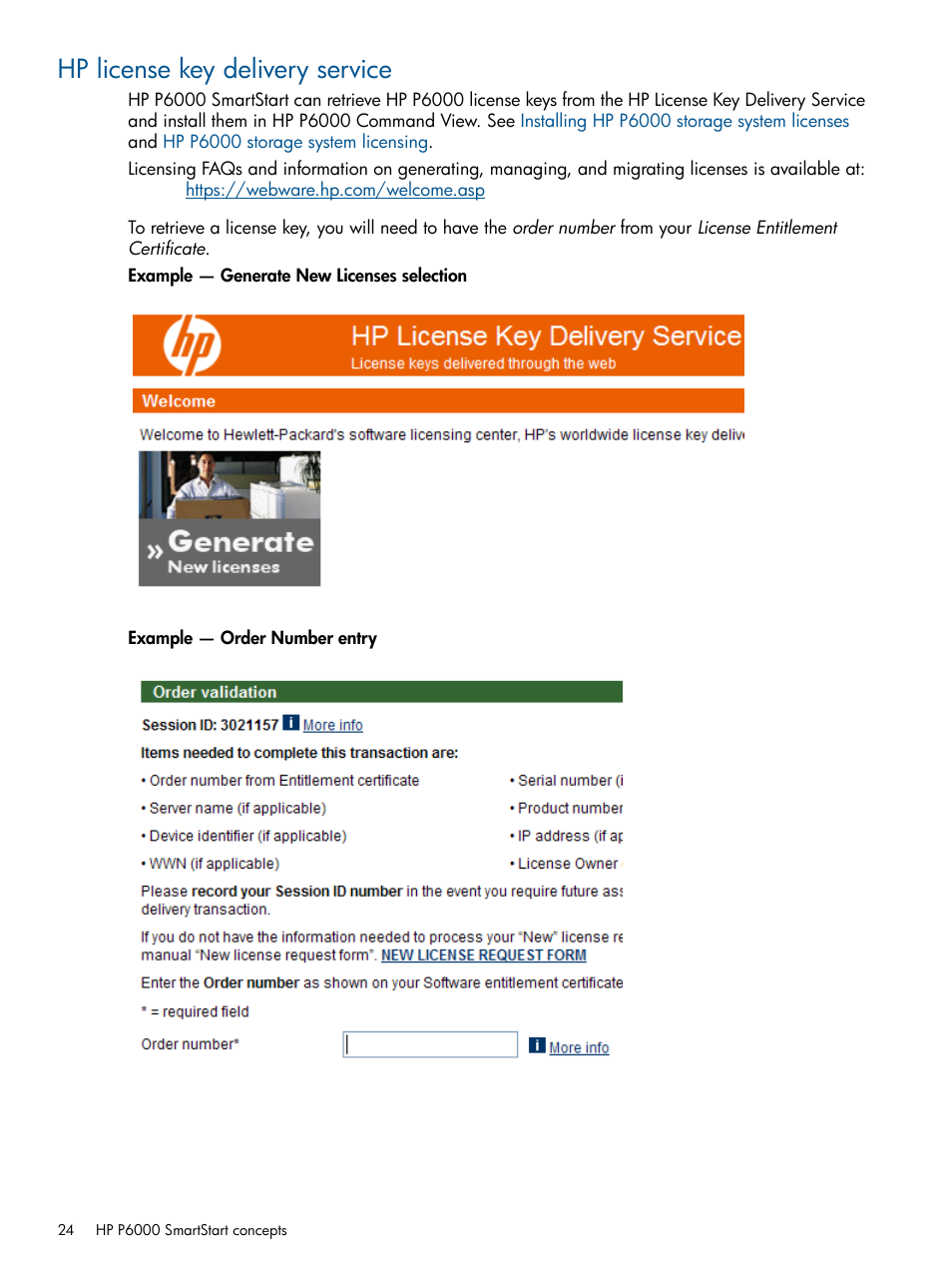 Hp license key delivery service | HP P6000 SmartStart Storage Software User Manual | Page 24 / 43