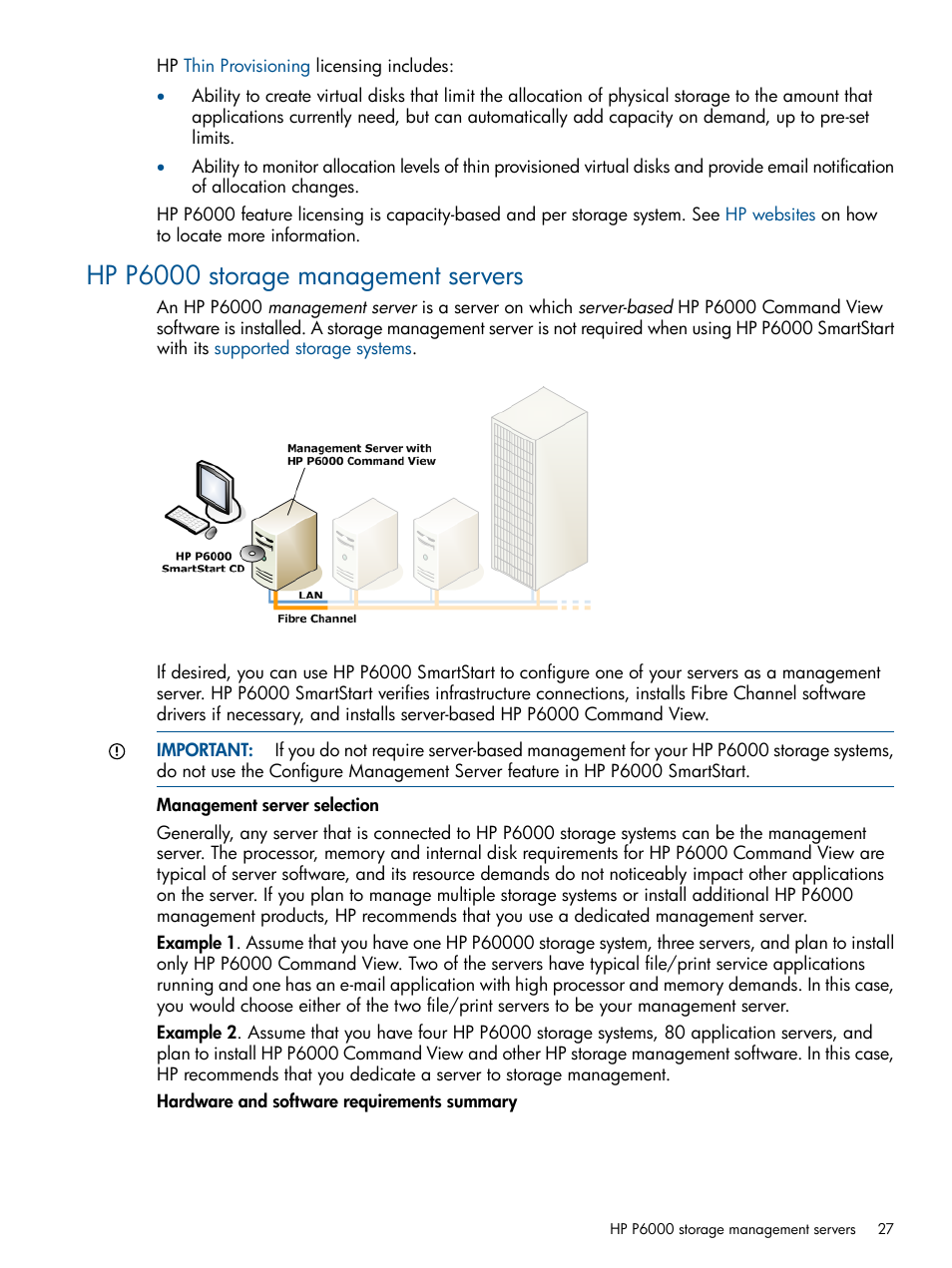 Hp p6000 storage management servers, Management server | HP P6000 SmartStart Storage Software User Manual | Page 27 / 43