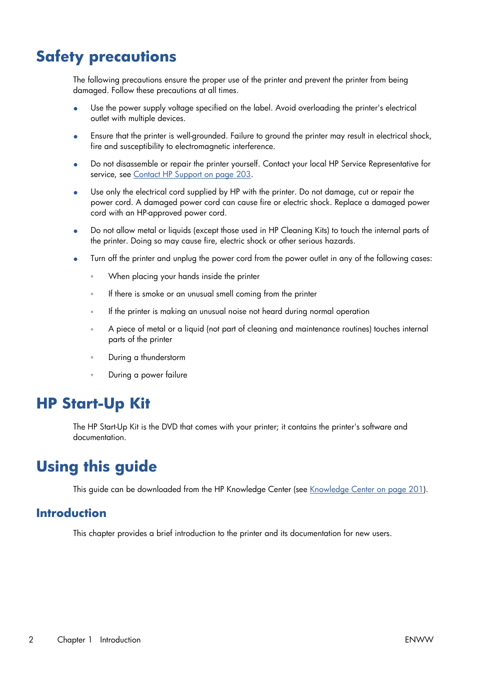 Safety precautions, Hp start-up kit, Using this guide | Introduction | HP Designjet T1300 ePrinter User Manual | Page 10 / 224