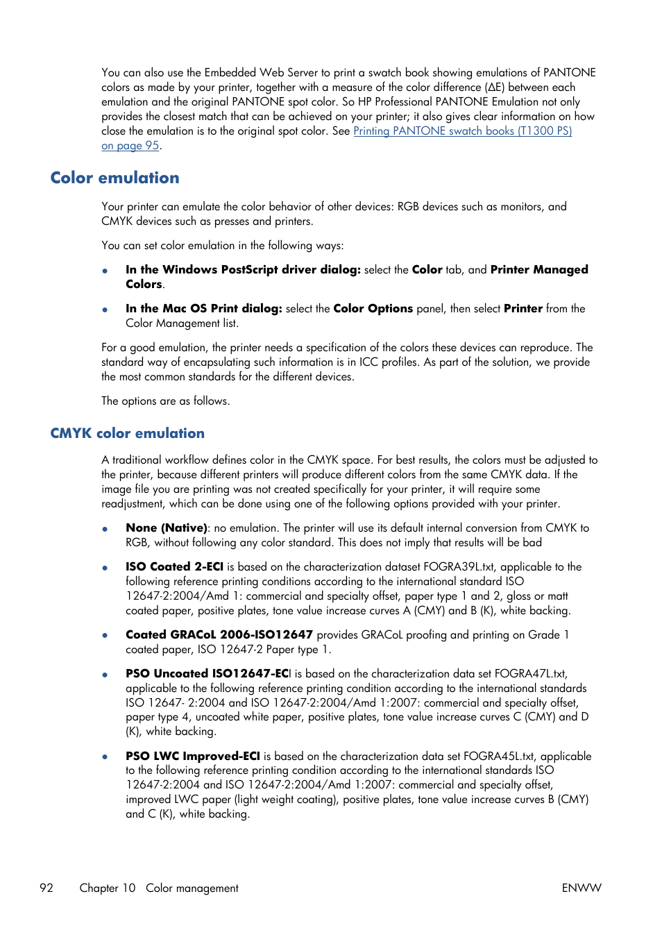 Color emulation, Cmyk color emulation | HP Designjet T1300 ePrinter User Manual | Page 100 / 224