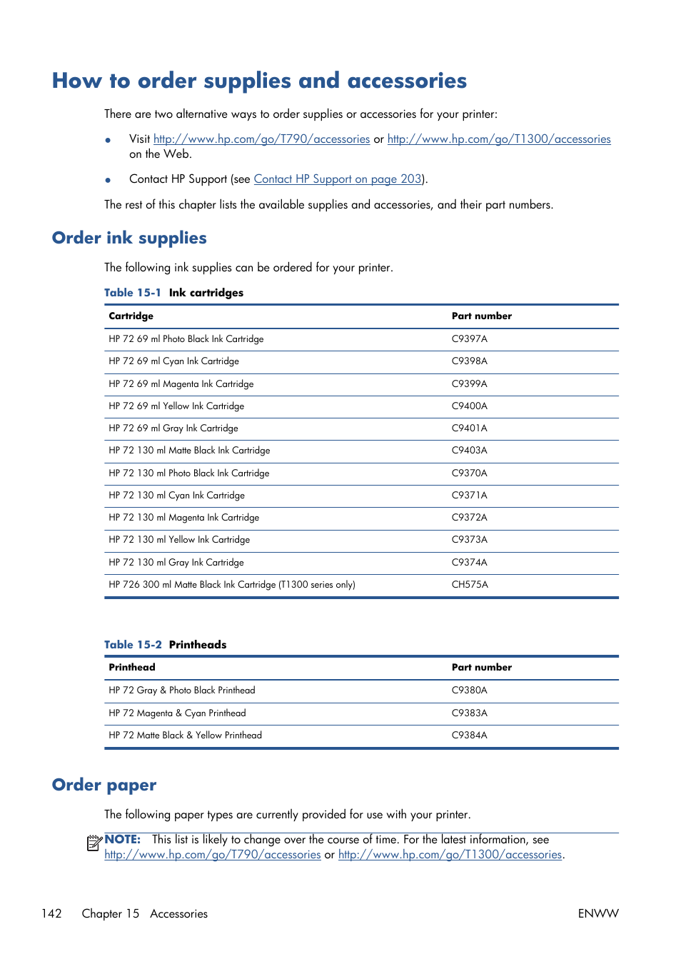 How to order supplies and accessories, Order ink supplies, Order paper | HP Designjet T1300 ePrinter User Manual | Page 150 / 224