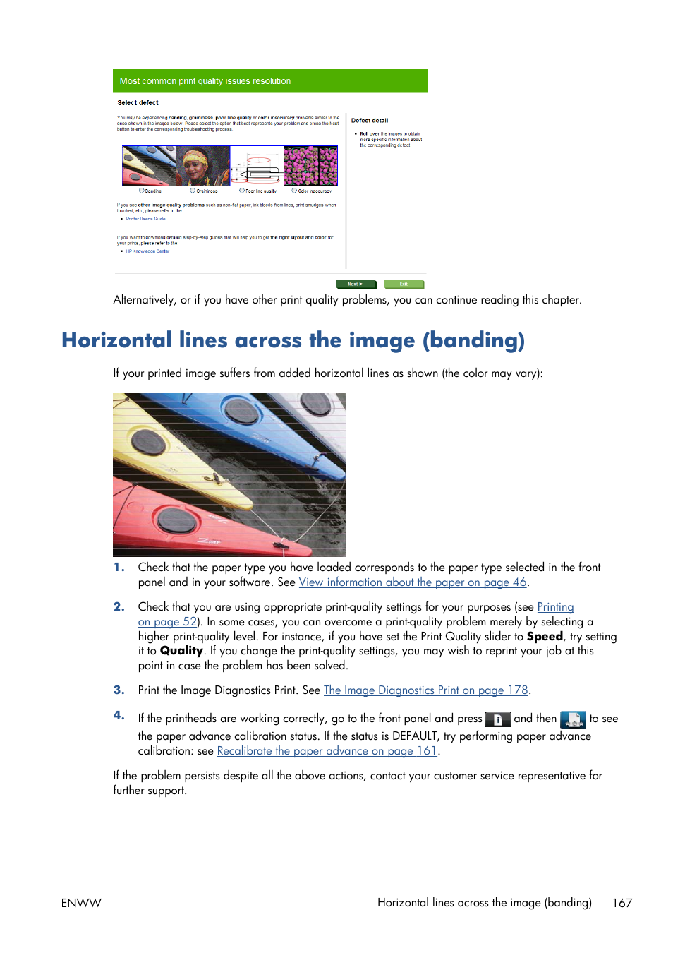 Horizontal lines across the image (banding) | HP Designjet T1300 ePrinter User Manual | Page 175 / 224