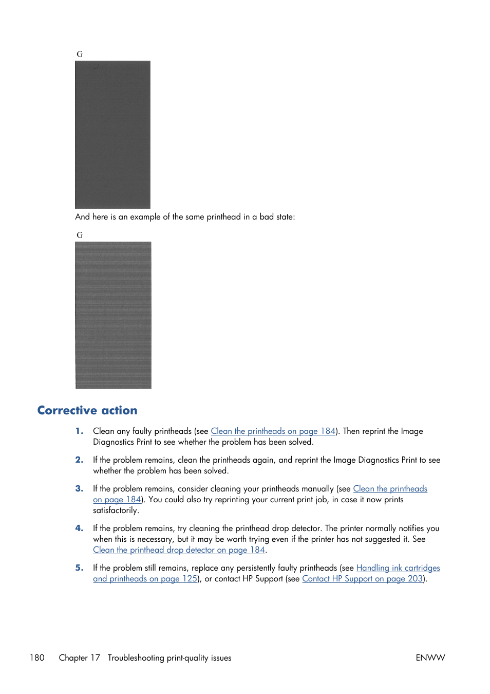 Corrective action | HP Designjet T1300 ePrinter User Manual | Page 188 / 224