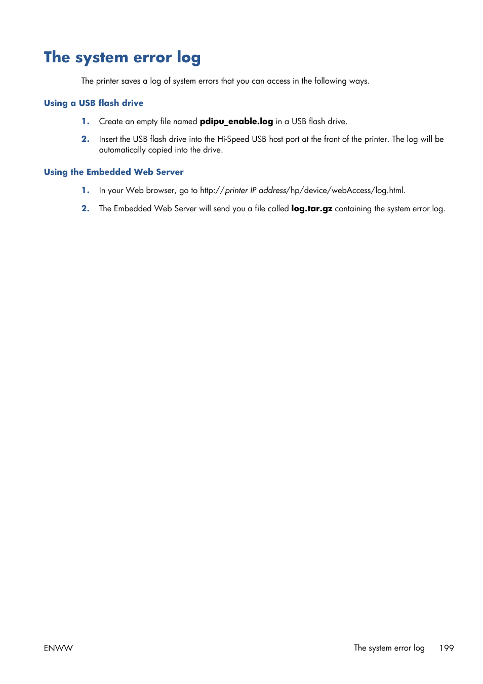 The system error log | HP Designjet T1300 ePrinter User Manual | Page 207 / 224