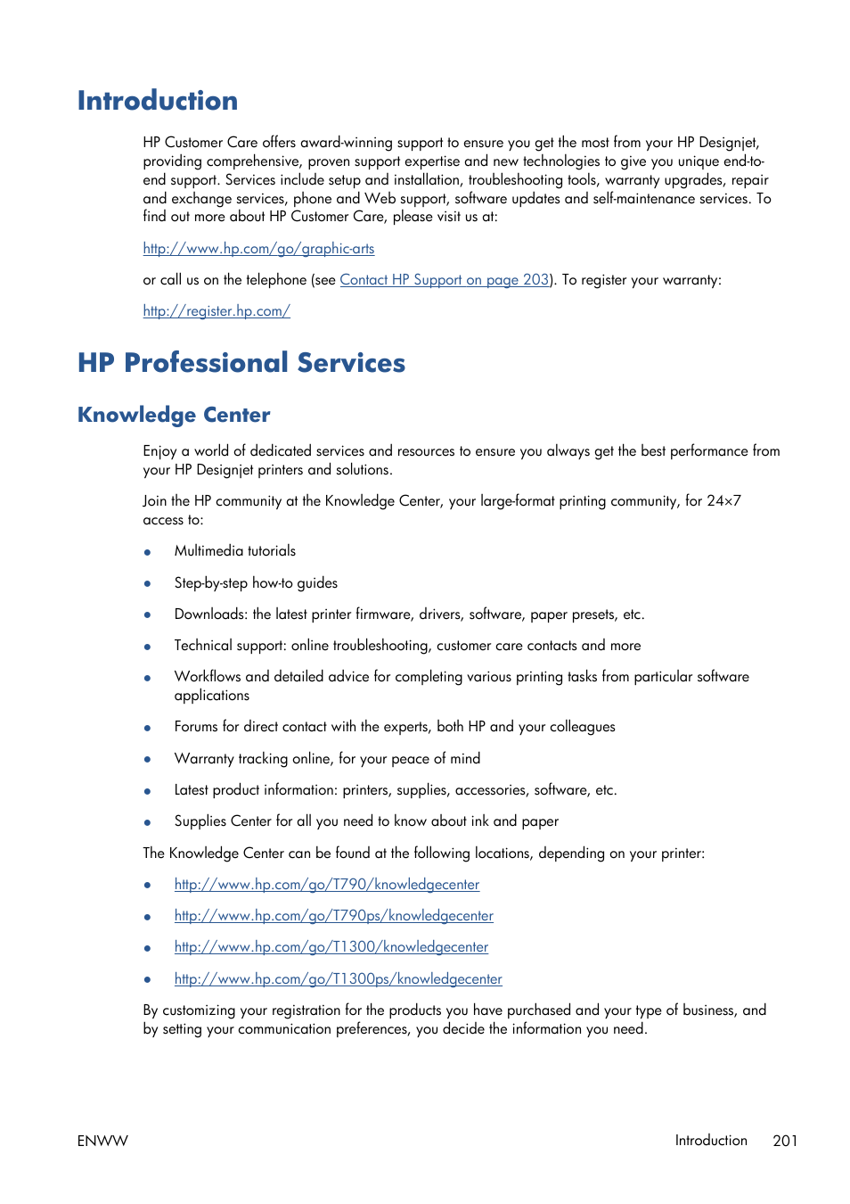 Introduction, Hp professional services, Knowledge center | Introduction hp professional services | HP Designjet T1300 ePrinter User Manual | Page 209 / 224