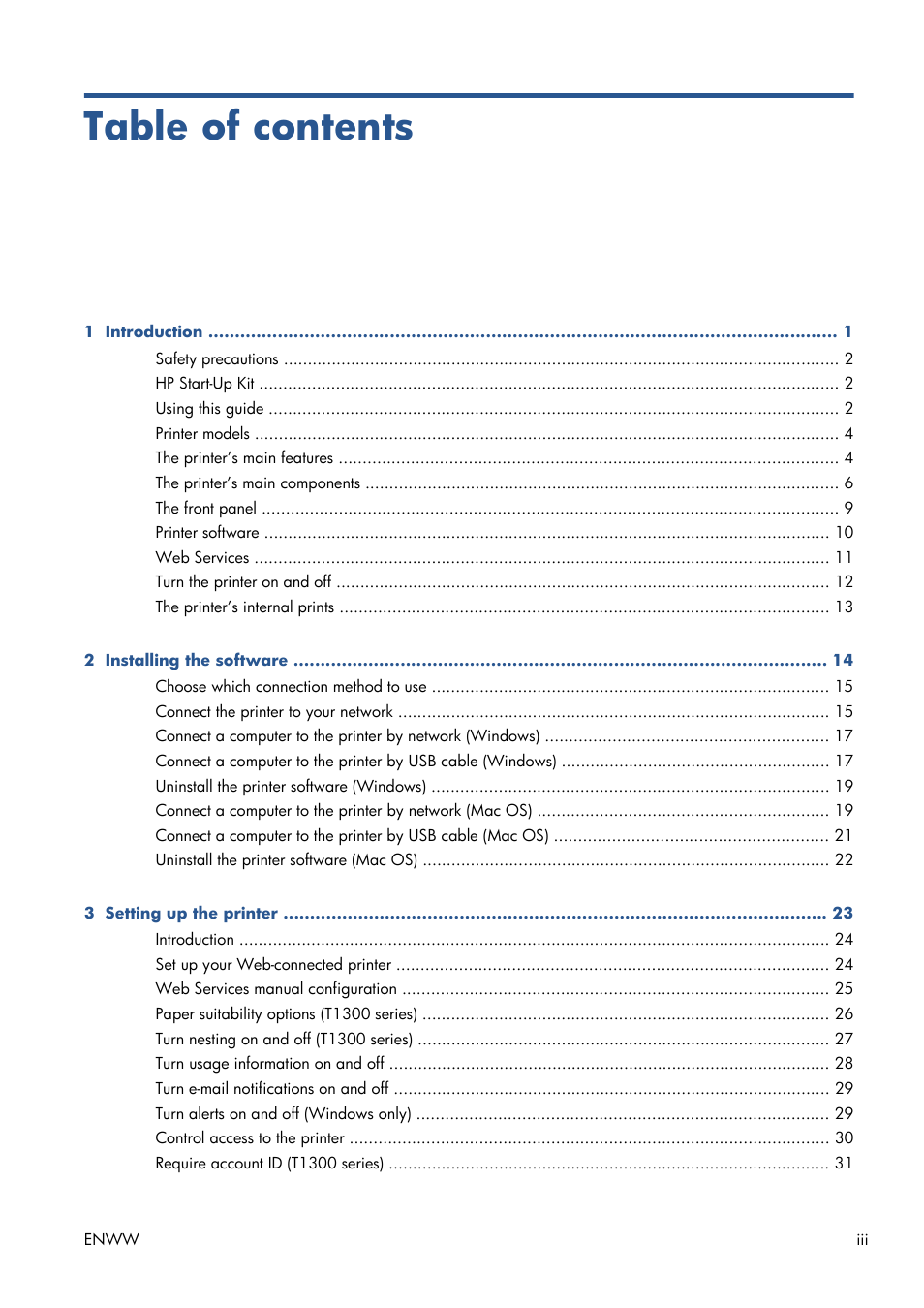 HP Designjet T1300 ePrinter User Manual | Page 3 / 224