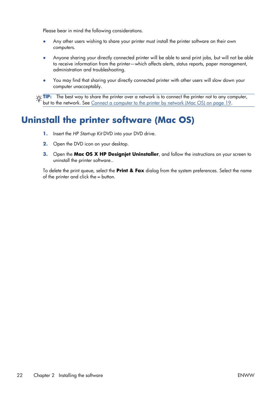 Uninstall the printer software (mac os) | HP Designjet T1300 ePrinter User Manual | Page 30 / 224