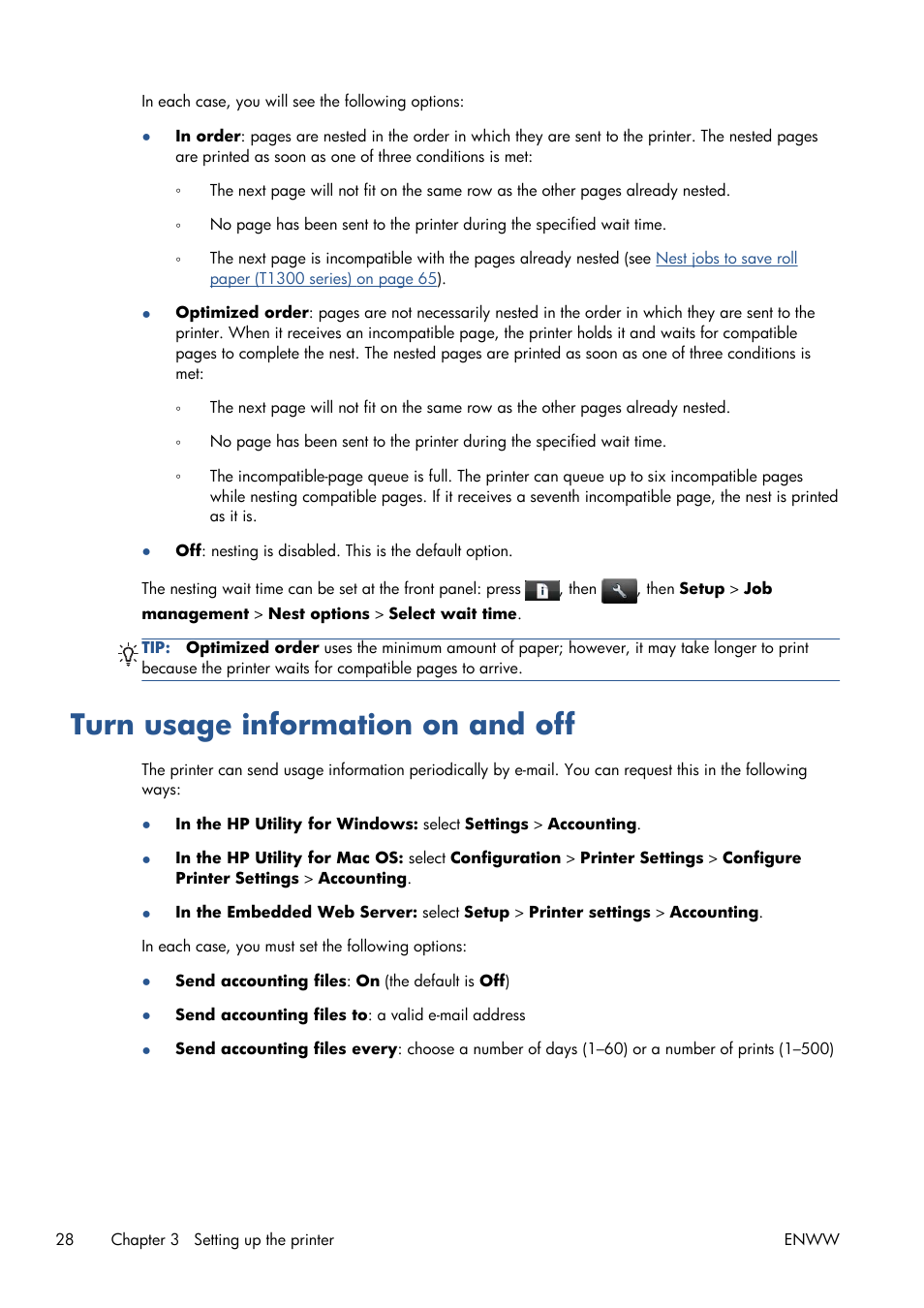 Turn usage information on and off | HP Designjet T1300 ePrinter User Manual | Page 36 / 224