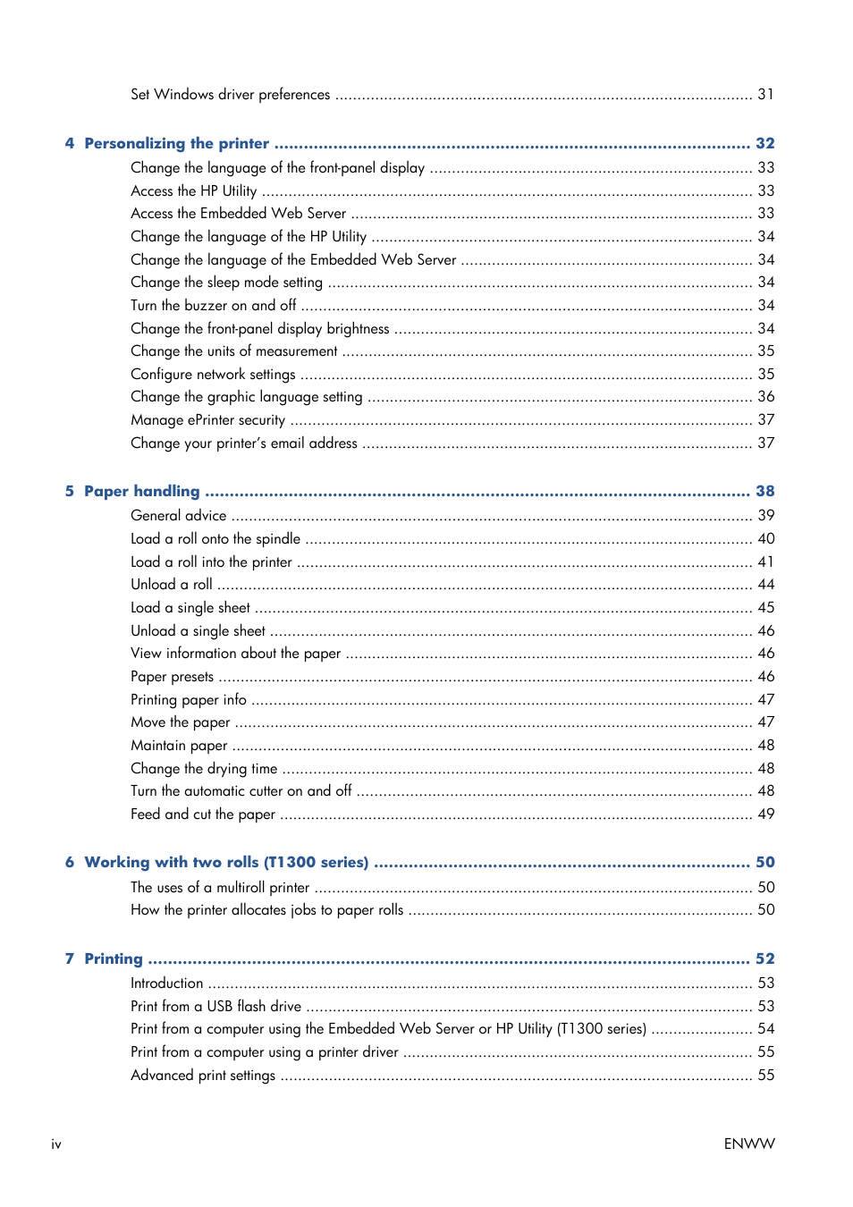 HP Designjet T1300 ePrinter User Manual | Page 4 / 224